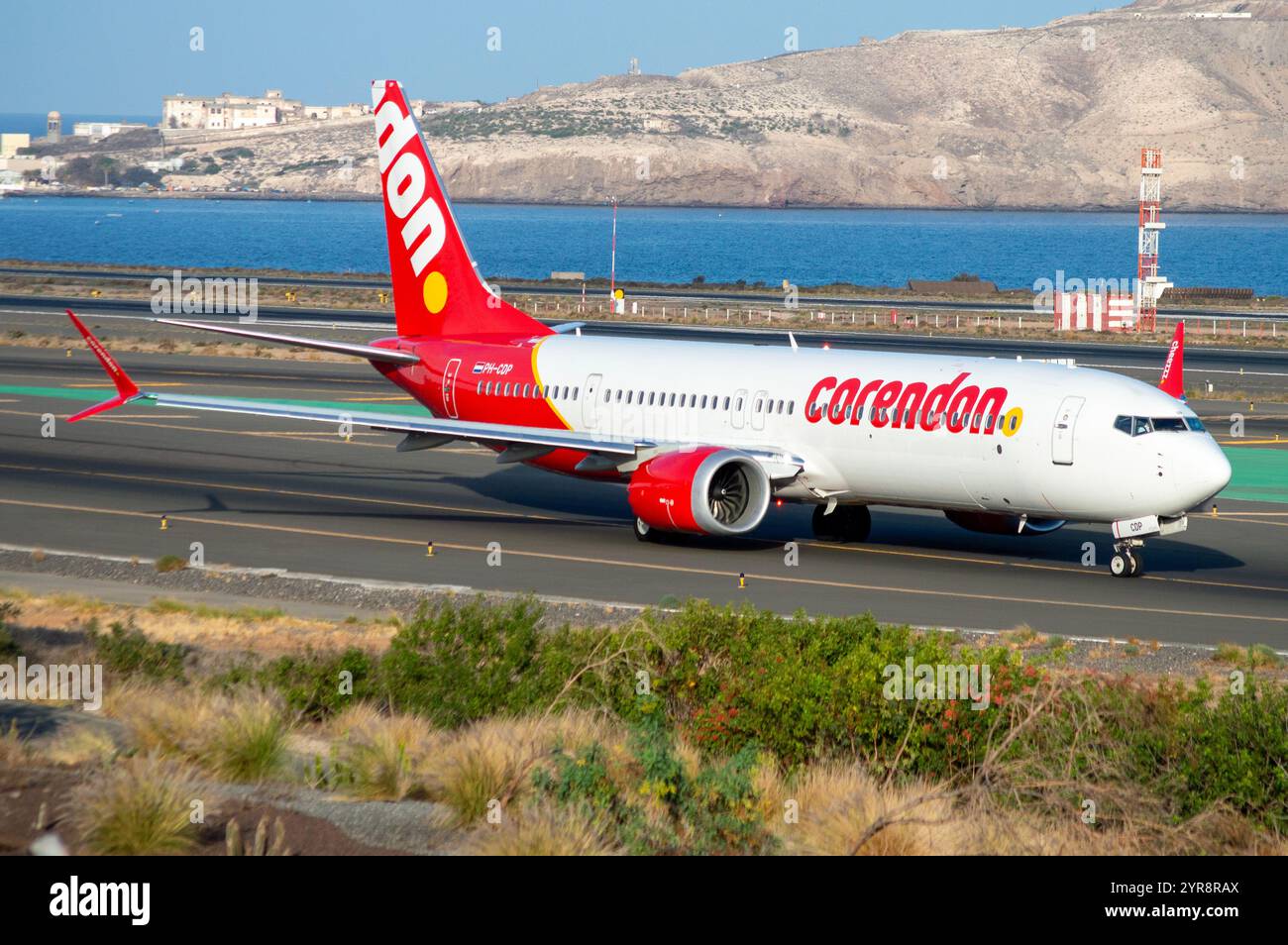 Boeing 737 de la compagnie aérienne Corendon Dutch Airlines à l'aéroport de Gran Canaria. Banque D'Images