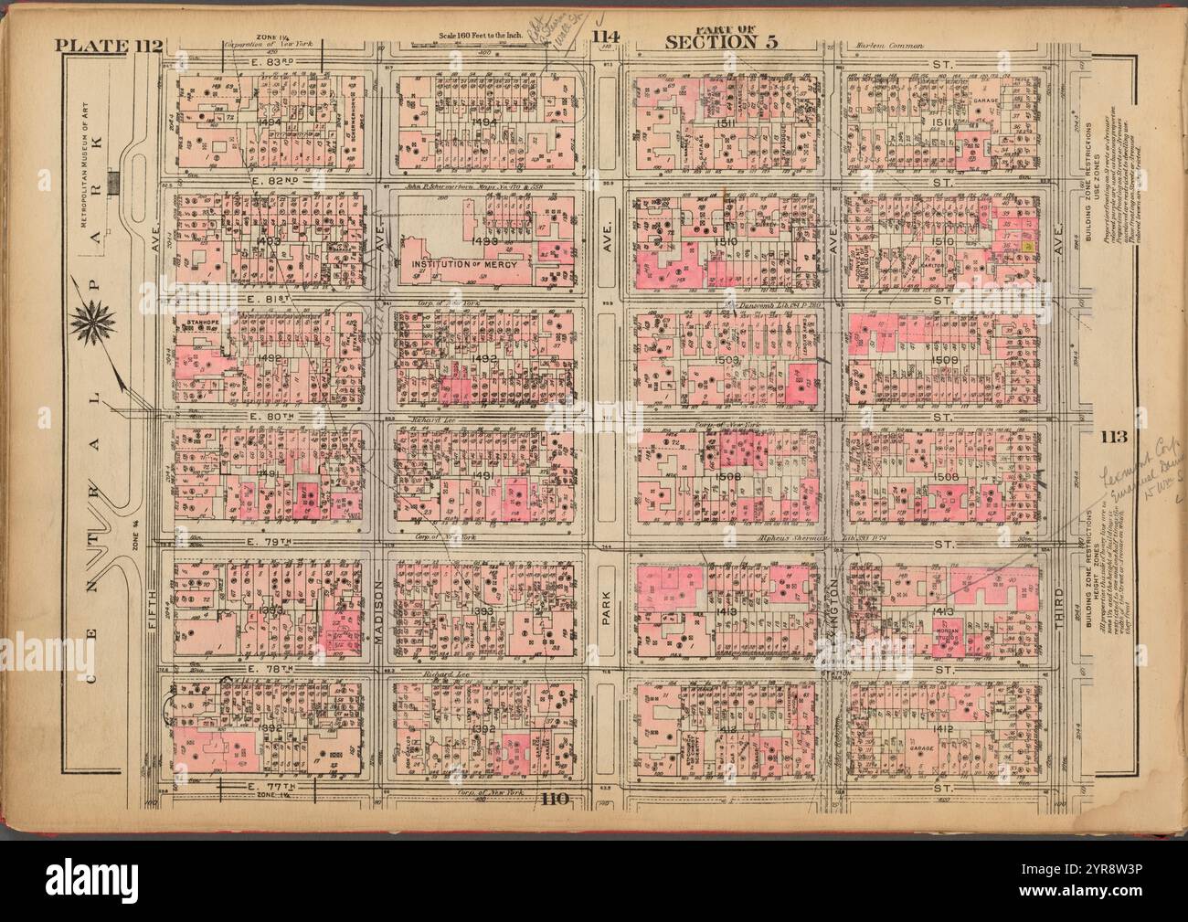 Planche 112, partie de la section 5 : [borné par E. 83e Rue, Third Avenue, E. 77e Rue et (Central Park) Cinquième Avenue] 1927 Banque D'Images