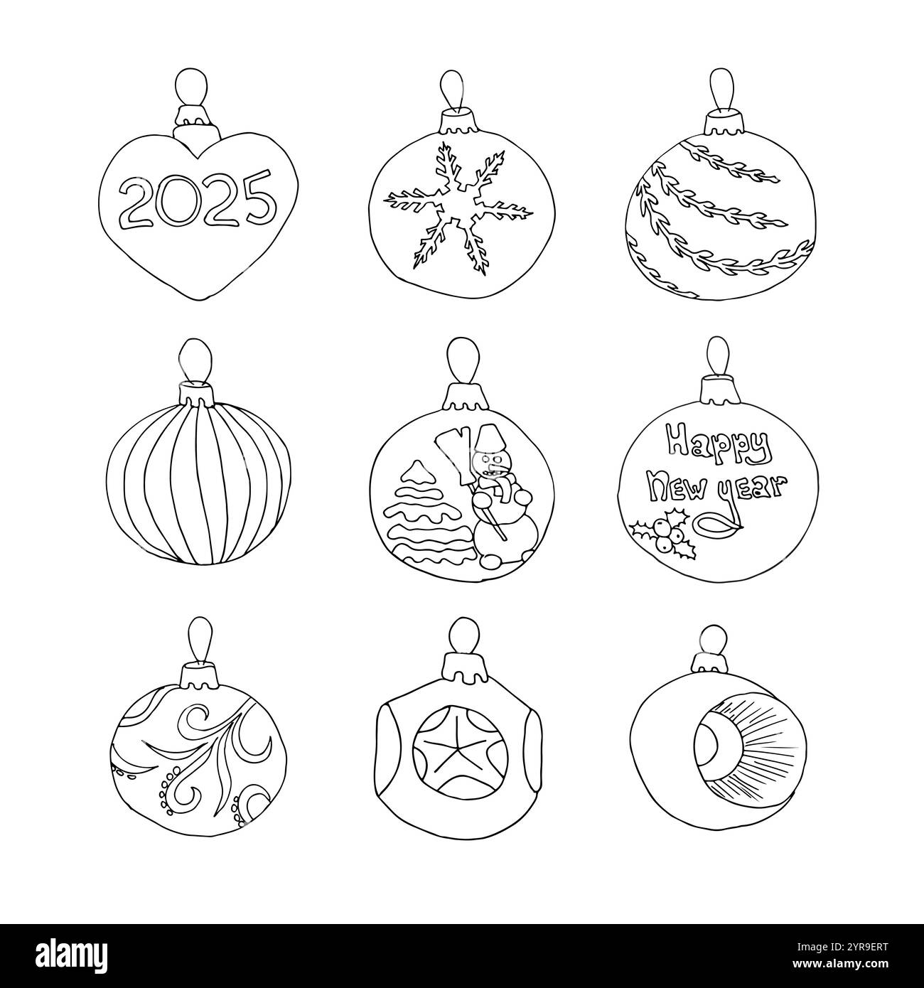 Ensemble d'éléments de boules de Noël à griffonner. Illustration de Vecteur