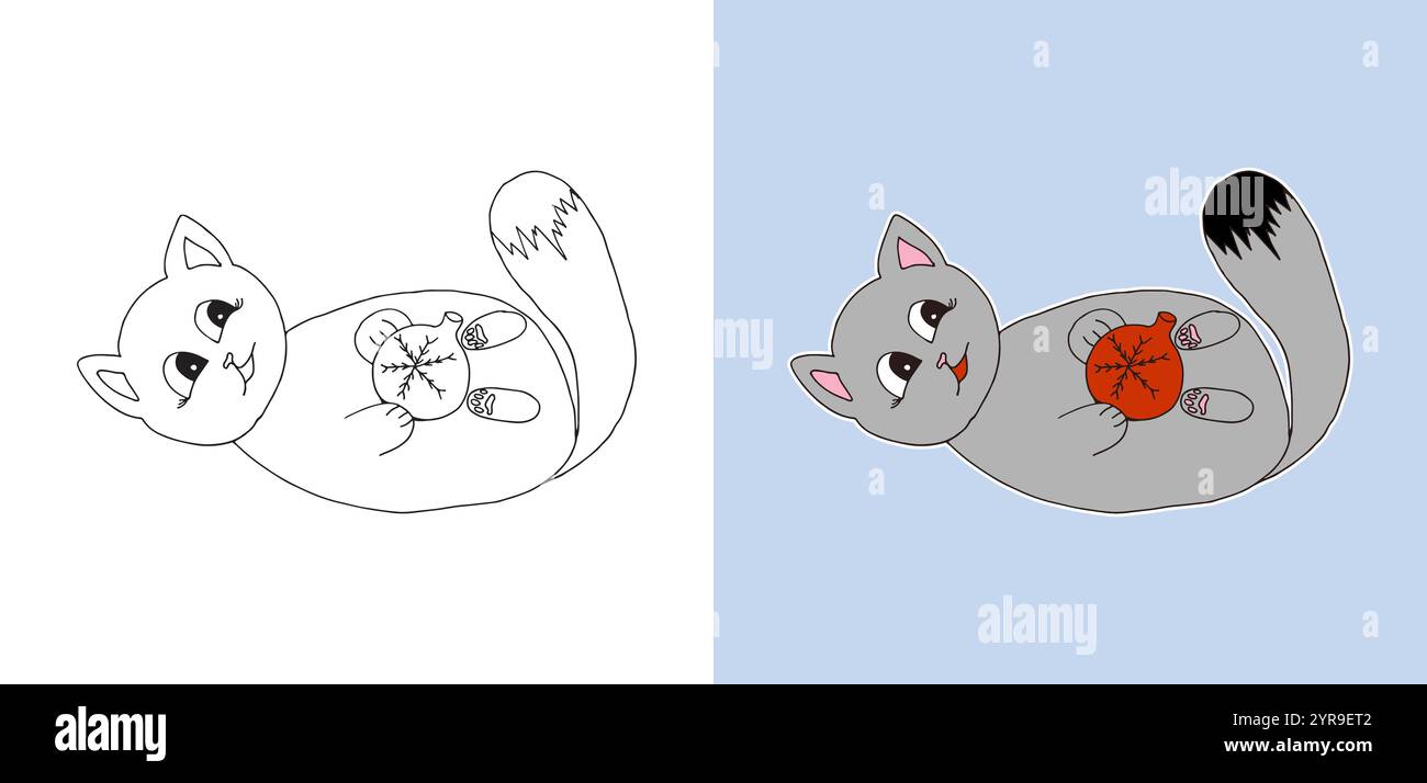 Jolie page de coloriage en ligne chaton de Noël Illustration de Vecteur