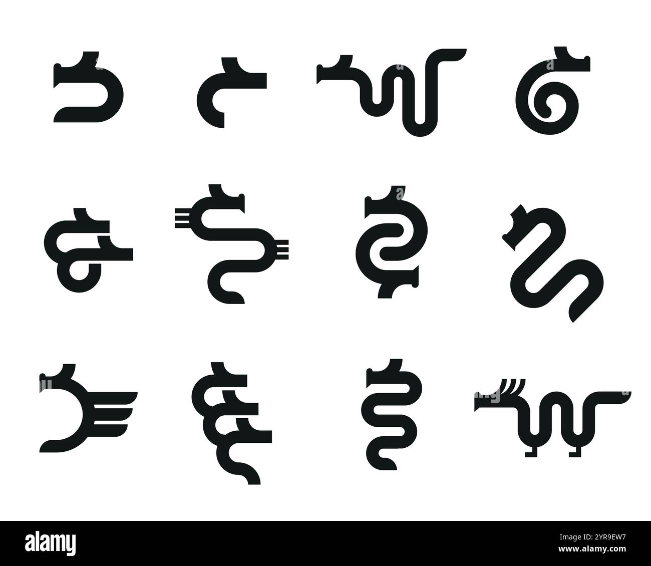 Collection d'icônes géométriques de dragon chinois pour la conception de logo. Illustration de Vecteur