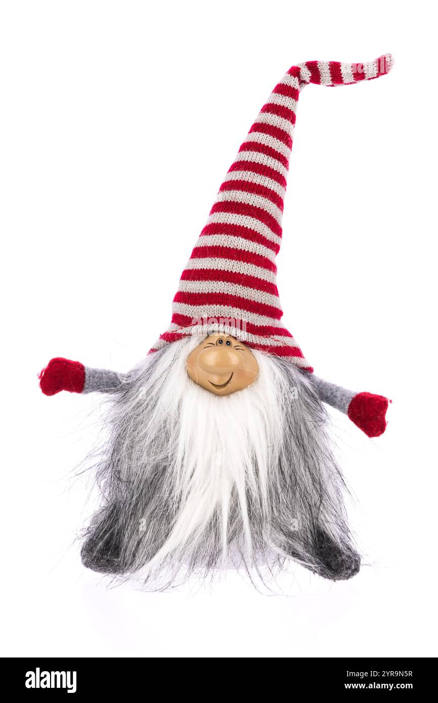 Jouet gnome de Noël isolé sur fond blanc Banque D'Images