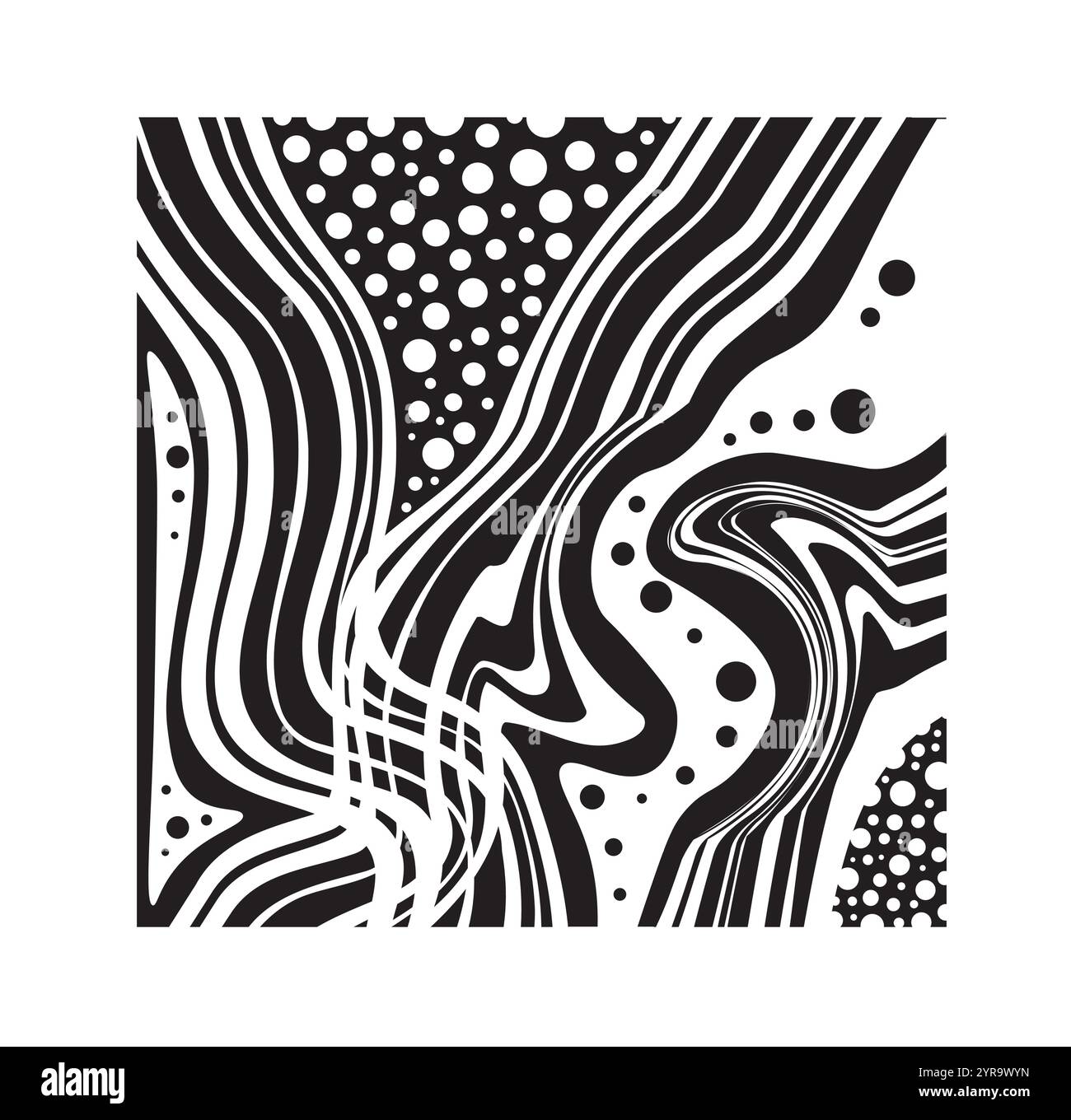 Figures de trippie psychédélique. Composition dynamique. Motifs carrés modernes et ornements. Fluide, blob et liquide. Retour aux années 80 et 90 Vecteur linéaire Illustration de Vecteur
