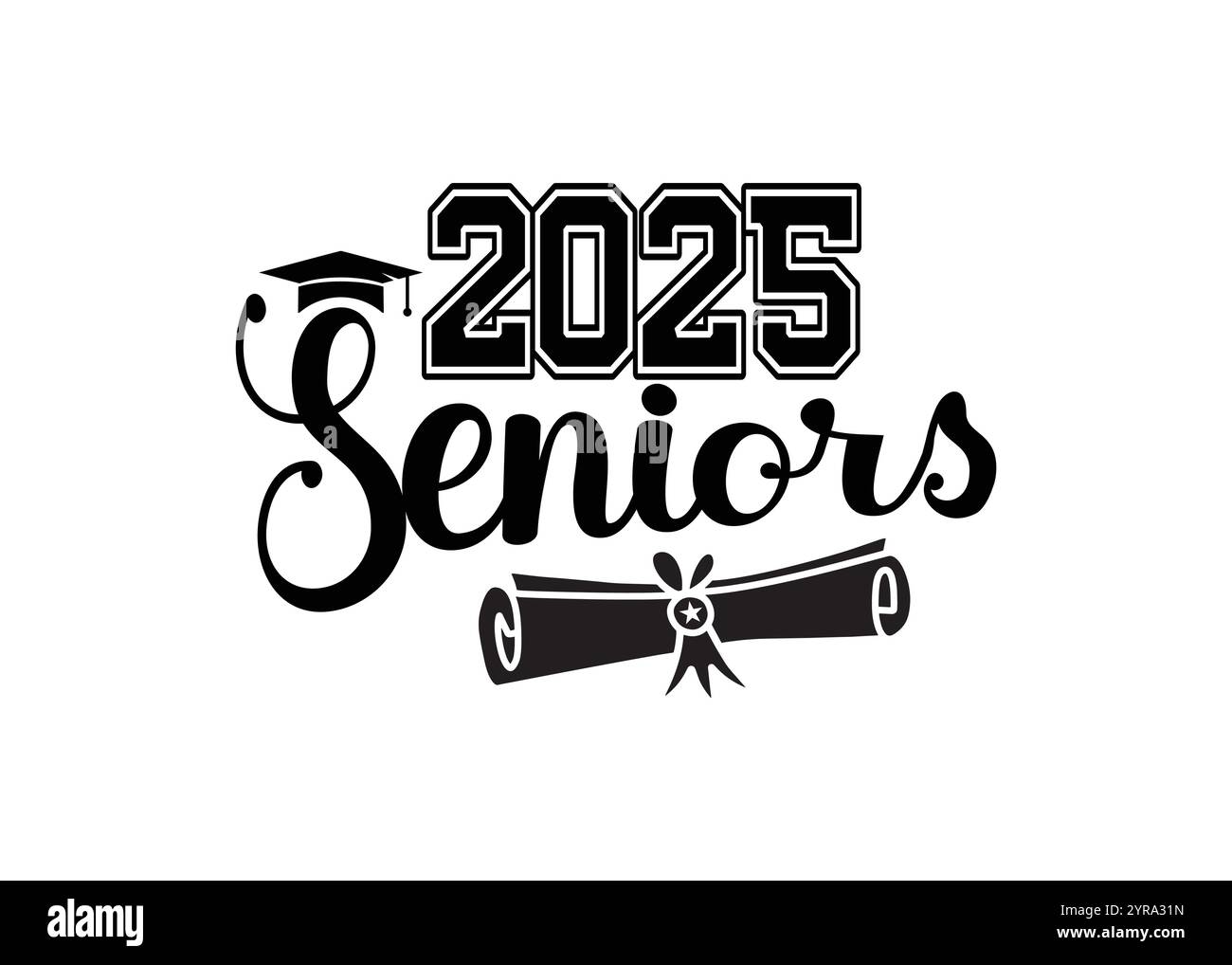 Lettrage classe de 2025 pour les voeux, carte d'invitation. Texte pour la conception de graduation, événement de Félicitation, T-shirt, fête, lycée ou collège graduel Illustration de Vecteur