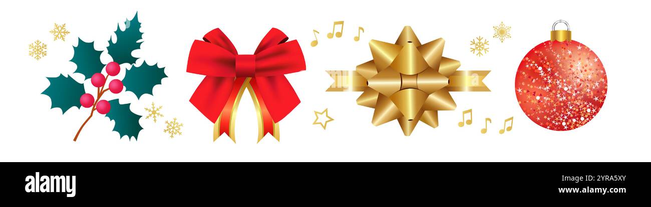 Ensemble d'articles de Noël, objets 3D arbre de Noël. Collection clip art. Décorations de Noël. Éléments graphiques du nouvel an. Conception isolée. Salutations de saison Illustration de Vecteur