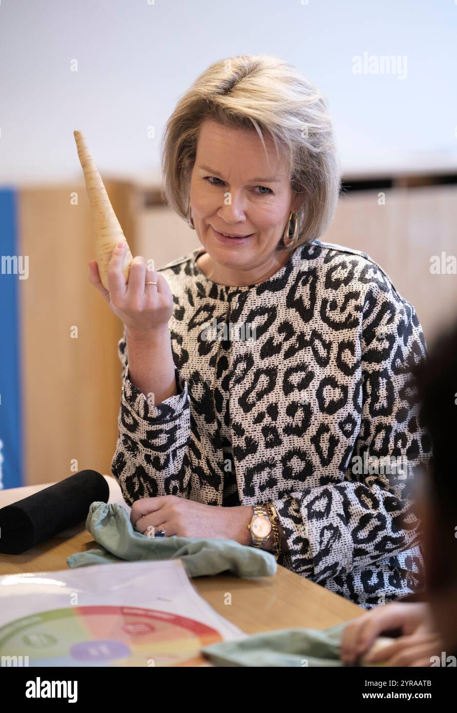 Belgique, Bruxelles : la reine Mathilde visite GoodPlanet Belgium pour marquer le 25e anniversaire de l'organisation le 06 février 2024. L'association vise à Banque D'Images