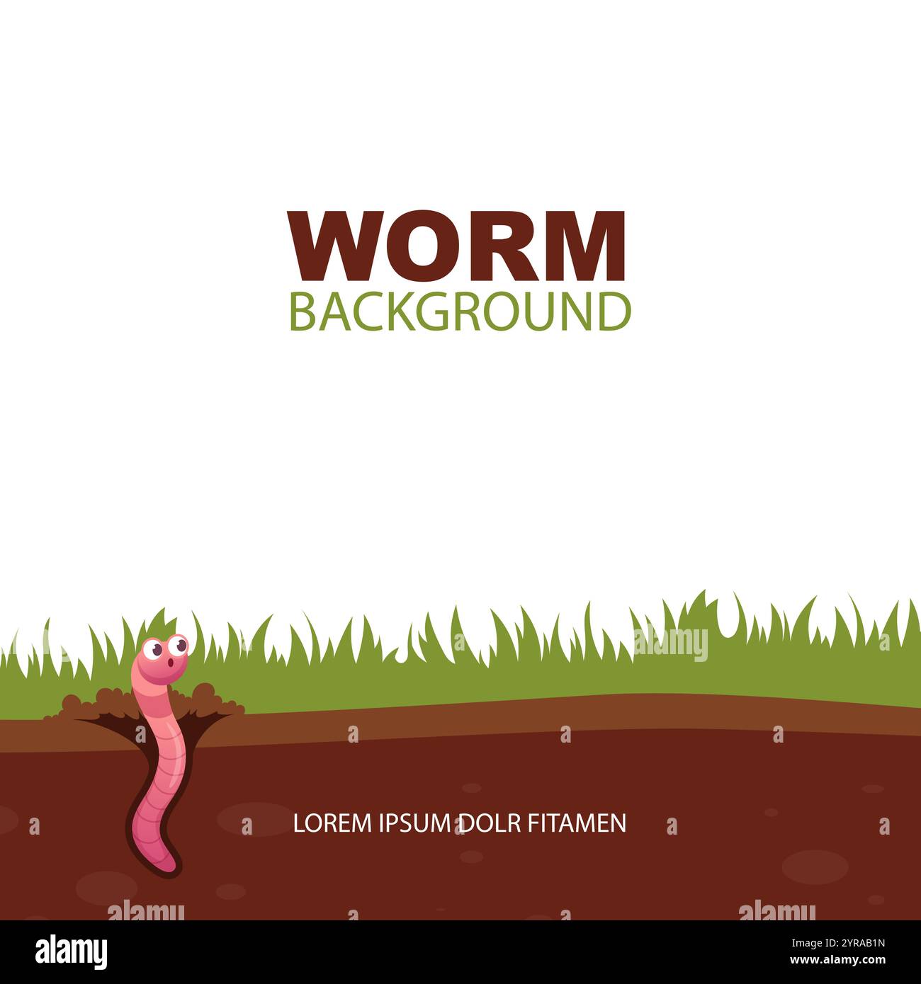 vis sans fin dans le sol. drôle de ver de dessin animé mascotte avec de grands yeux. fond de concept de vecteur Illustration de Vecteur