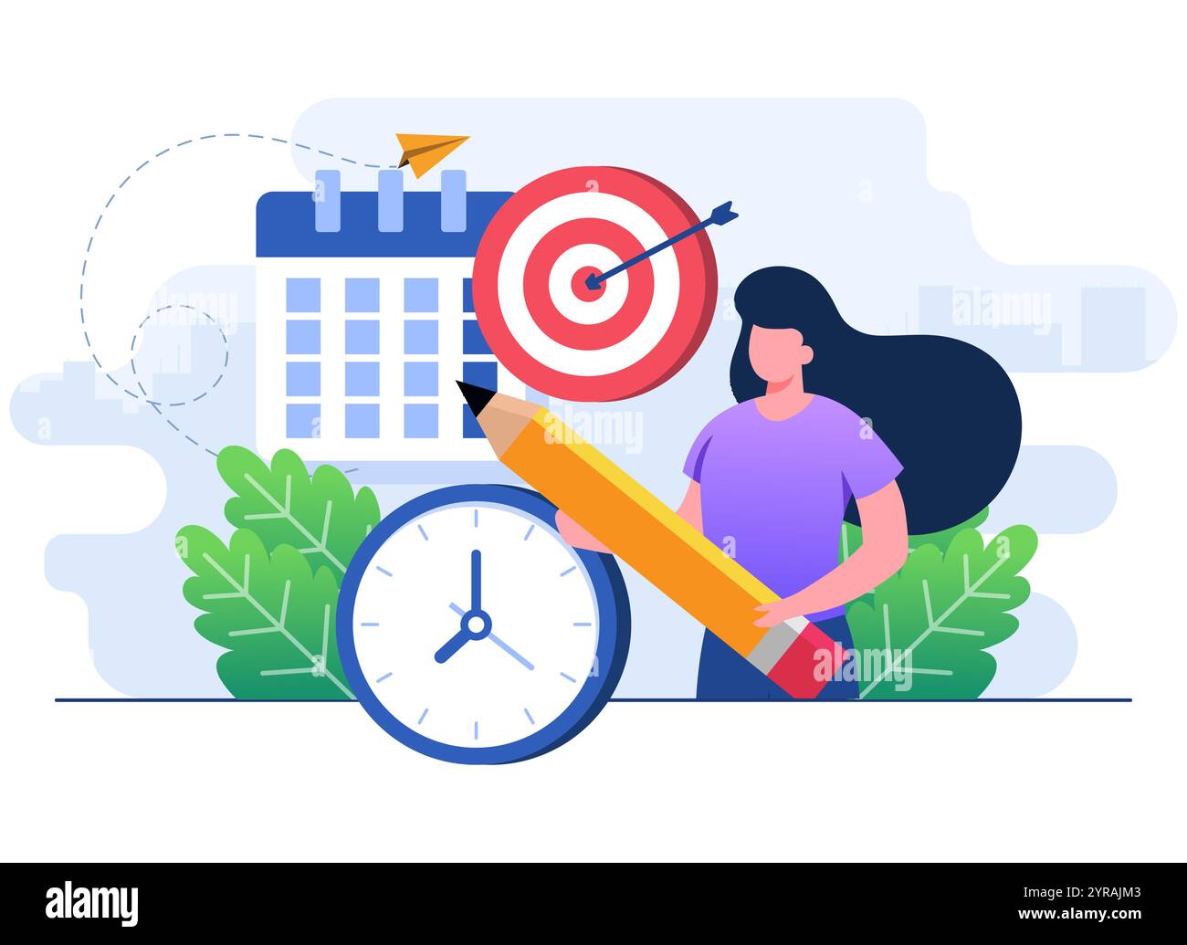 Concept de vecteur d'illustration plat de gestion du temps efficace, personnage féminin organisant l'horaire mensuel, planification des rendez-vous de calendrier, organisation w Illustration de Vecteur