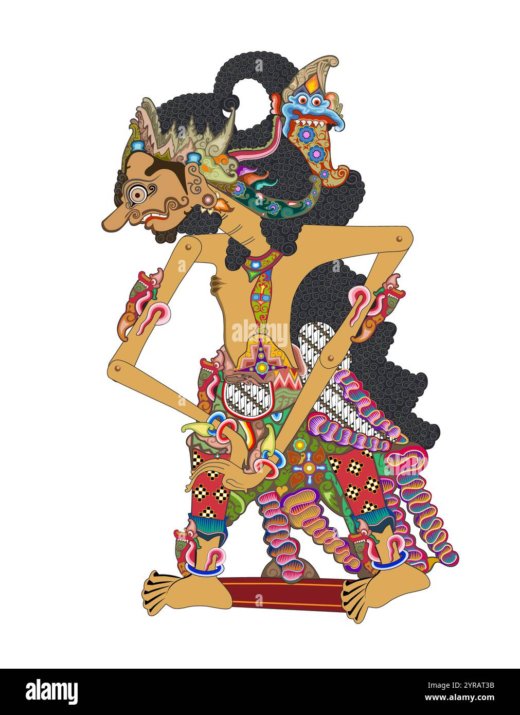 Marionnette Wayang, personnage Suryakirana du spectacle de marionnettes d'ombre de Java, Indonésie. Banque D'Images
