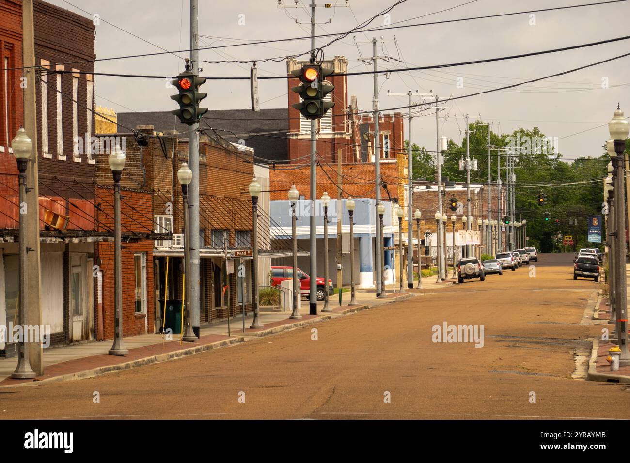 Rues vides du centre-ville de Greenwood Mississippi Banque D'Images