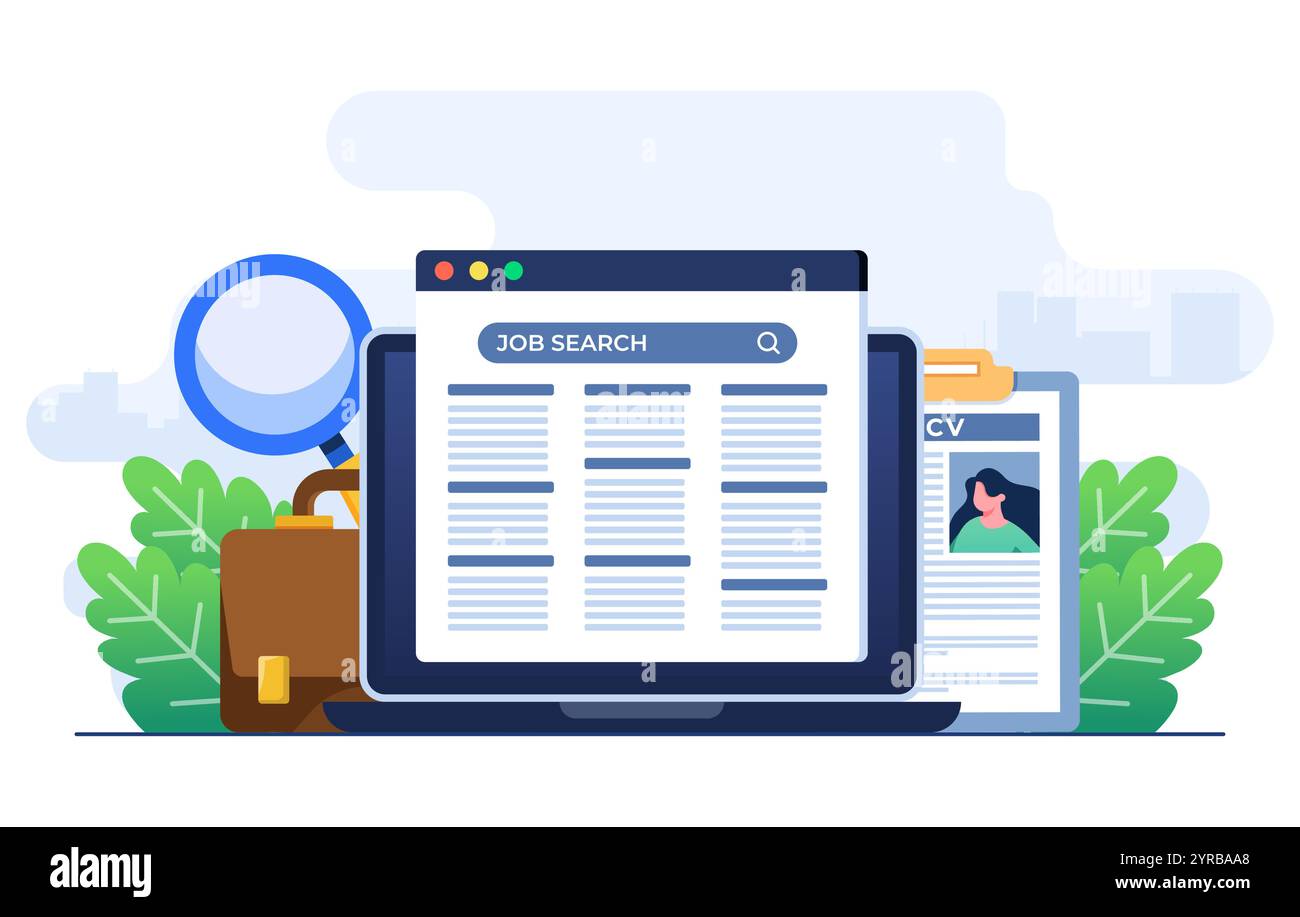 Modèle de vecteur d'illustration plat de concept d'annonce d'emploi en ligne, nous embauchons, les gens à la recherche d'emplois, postes vacants, recherché, embauche Illustration de Vecteur