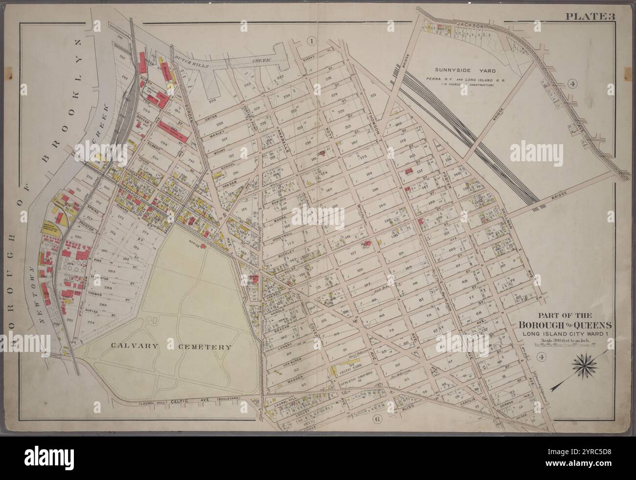 Plaque 3 : délimitée par (Dutch Kills Creek) Water Street, Borden Avenue, Orton Street, Thomson Avenue, Van Dam Street, Skillman Avenue (Sunnyside Yard), Laurel Hill Avenue, Foster Avenue, Heiser Street, Bliss Street, Anabelle Avenue, Celtic Avenue et Review Avenue. 1909 Banque D'Images Plaque 3 : délimitée par (Dutch Kills Creek) Water Street, Borden Avenue, Orton Street, Thomson Avenue, Van Dam Street, Skillman Avenue (Sunnyside Yard), Laurel Hill Avenue, Foster Avenue, Heiser Street, Bliss Street, Anabelle Avenue, Celtic Avenue et Review Avenue. 1909 Banque D'Images
