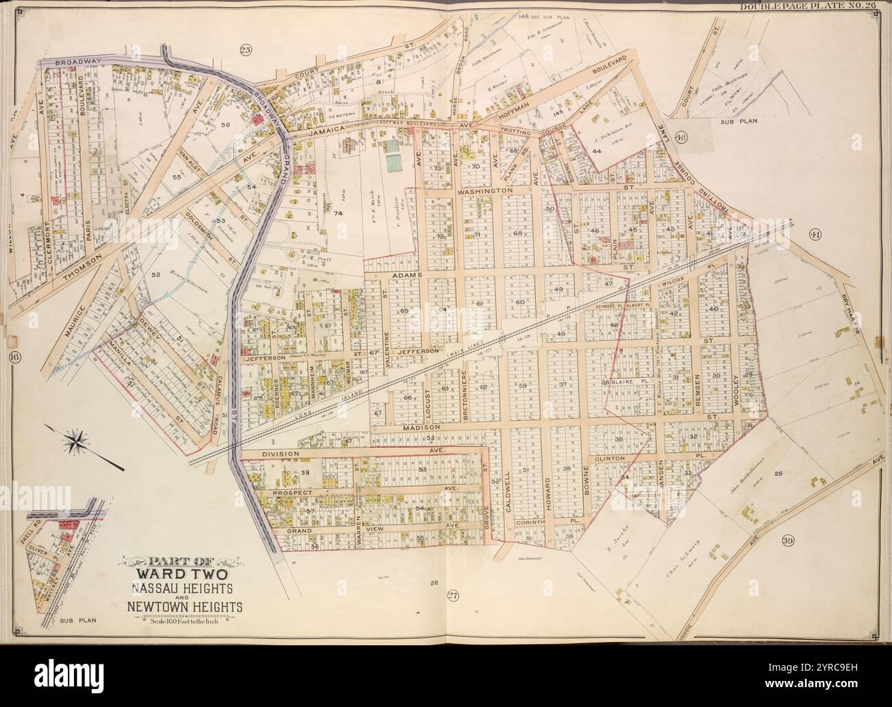 Queens, vol. 2, double page plate No. 26 ; part of Ward Two Nassau Heights and Newtown Heights ; [Map Bounded by Broadway, court tous, Horse Brook Road, Hoffman Boulevard, Ttrotting course Lane, Dry Harbor, Hnson Ave., Bowne équipé, Corinth PL. ; incluant Caldwell Ave., Grove., Warren préparées, grand View Ave., Calamus Road, Manilla préparées, Maurice Ave., Thomson Ave., Clermont Ave.] ; Plan secondaire ; [Map Bounded by court] ; Plan secondaire ; [Map Bounded by Shell Road, Oliver PL. ; incluant Whitney Ave.] 1908 - 1912 Banque D'Images