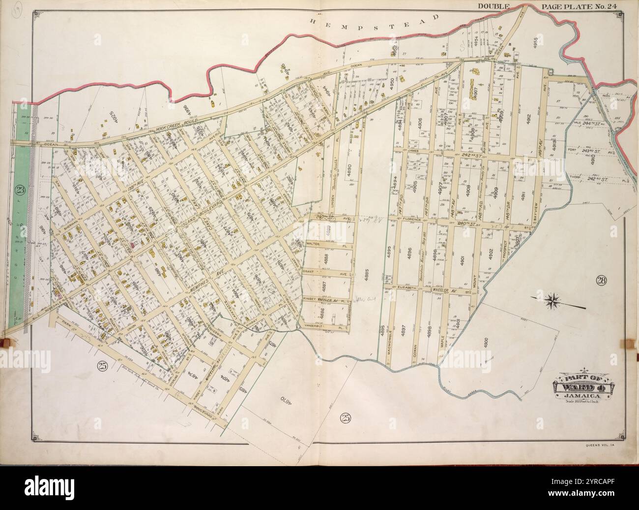 Queens, Vol. 1A, plaque double page no 24 ; fait partie du quartier 4 Jamaïque. [Carte délimitée par la ligne Boundry de la ville de New York, 243e équipée] 1918 Banque D'Images