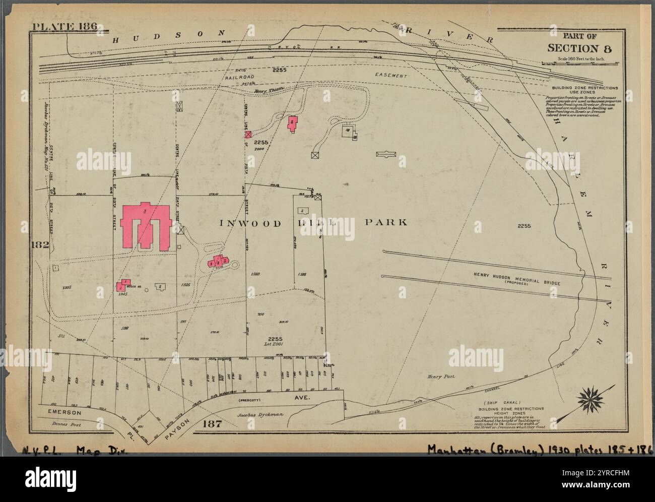Planche 186, partie de la section 8 : [parc Inwood Hill, délimité par la rivière Hudson, la rivière Harlem, l'avenue Payson et la place Emerson] 1930 Banque D'Images