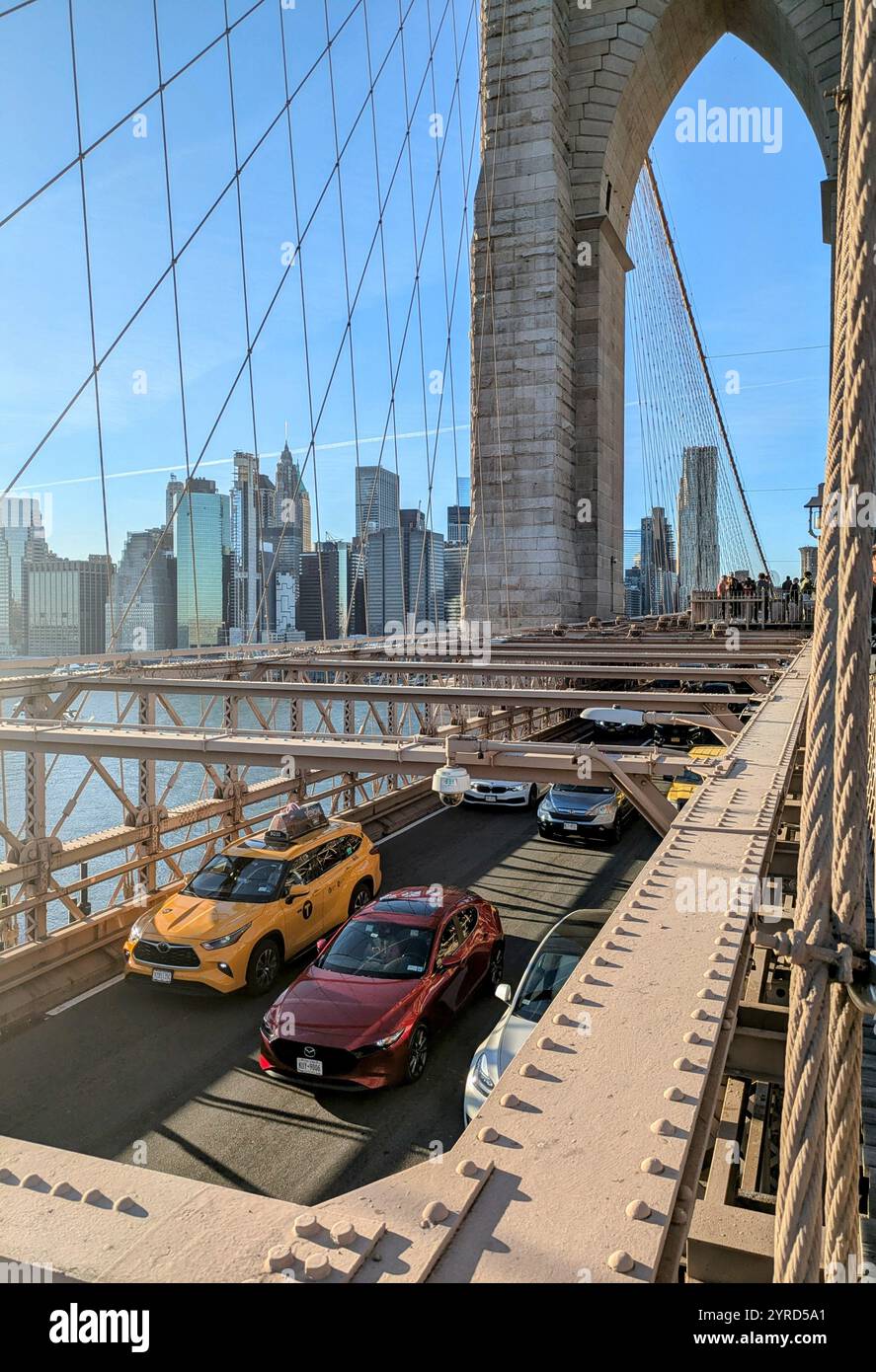 Vue de New york depuis le pont de Brooklyn - Image de stock capturée avec un smartphone