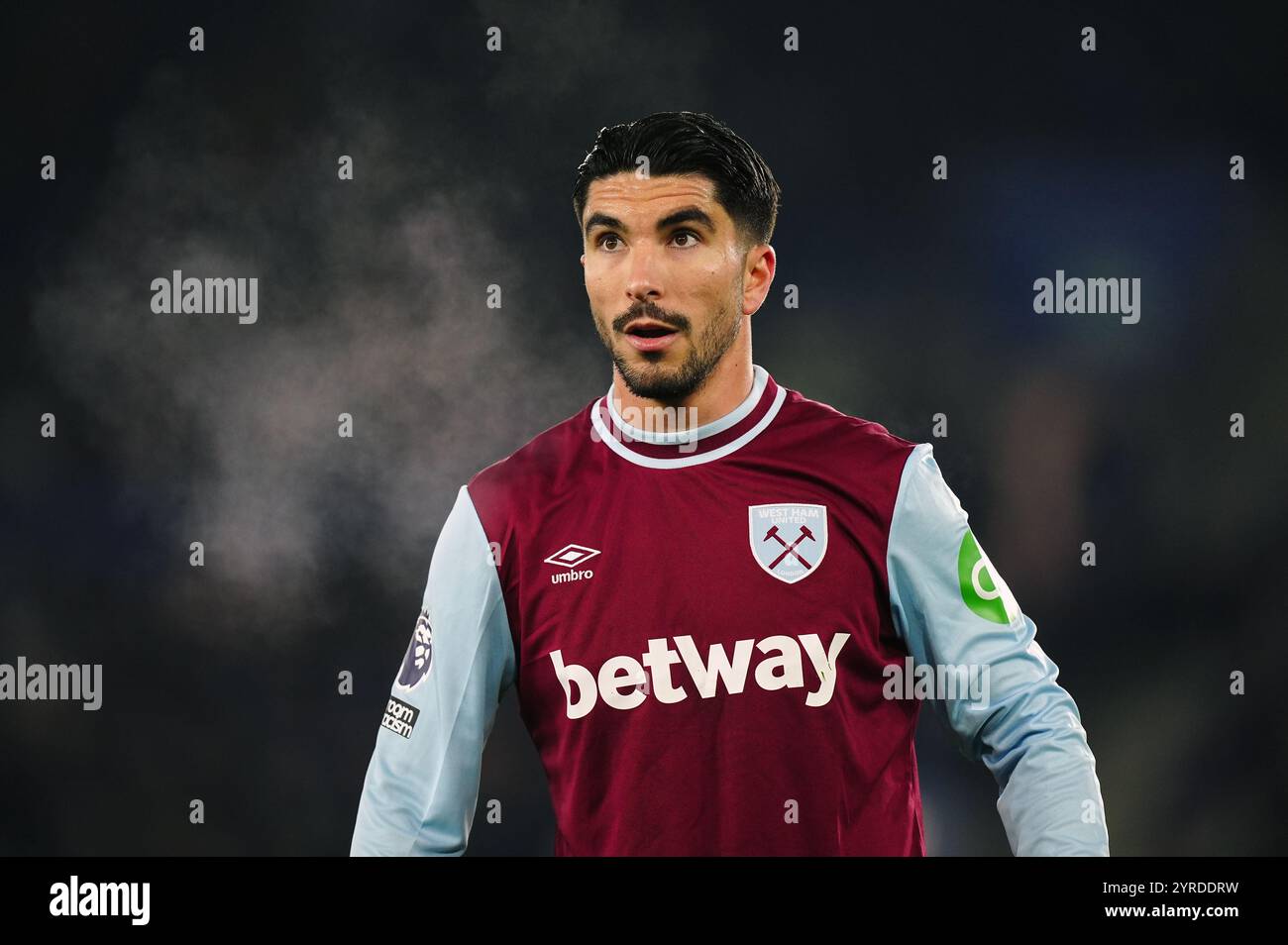 Carlos Soler de West Ham United lors du match de premier League au King Power Stadium de Leicester. Date de la photo : mardi 3 décembre 2024. Banque D'Images