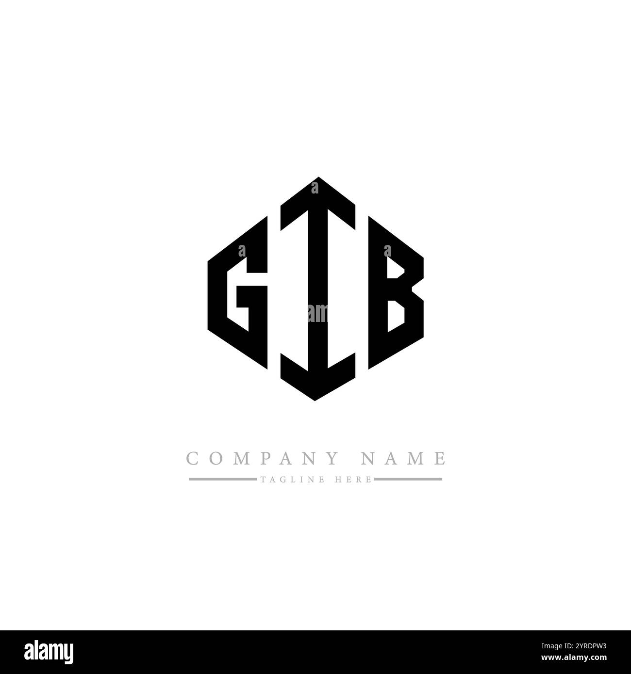 Logo de la lettre GIB avec forme de polygone. Conception de logo EN forme de polygone et de cube GIB. Modèle de logo vectoriel hexagonal GIB couleurs blanches et noires. Monogr GIB Illustration de Vecteur