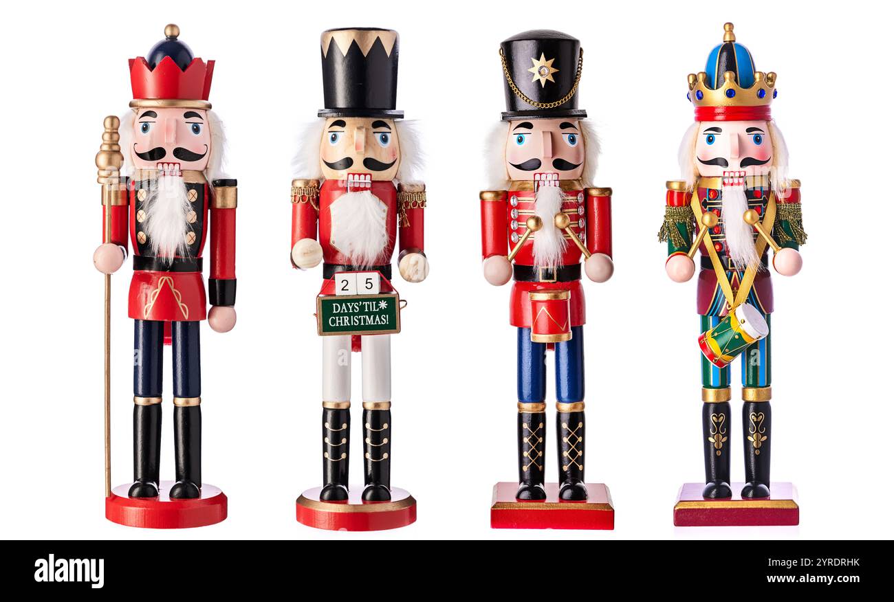 Casse-noisette soldat de Noël sur fond blanc, figurine de jouet, casse-noix Banque D'Images