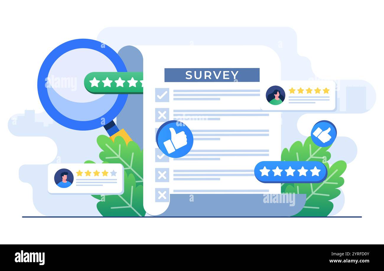 Modèle de vecteur d'illustration plat de concept d'enquête, remplir le test dans le formulaire d'enquête client, expériences client et concept de satisfaction pour la page d'accueil Illustration de Vecteur Modèle de vecteur d'illustration plat de concept d'enquête, remplir le test dans le formulaire d'enquête client, expériences client et concept de satisfaction pour la page d'accueil Illustration de Vecteur