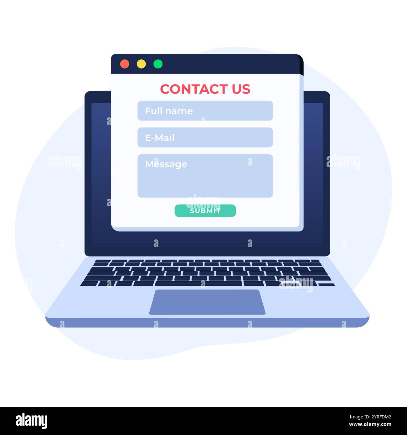 Contactez-nous formulaire sur l'illustration plate d'écran d'ordinateur portable pour bannière web, application mobile, page de destination, présentation d'entreprise, bannière de site Web, assistance clientèle, Illustration de Vecteur Contactez-nous formulaire sur l'illustration plate d'écran d'ordinateur portable pour bannière web, application mobile, page de destination, présentation d'entreprise, bannière de site Web, assistance clientèle, Illustration de Vecteur