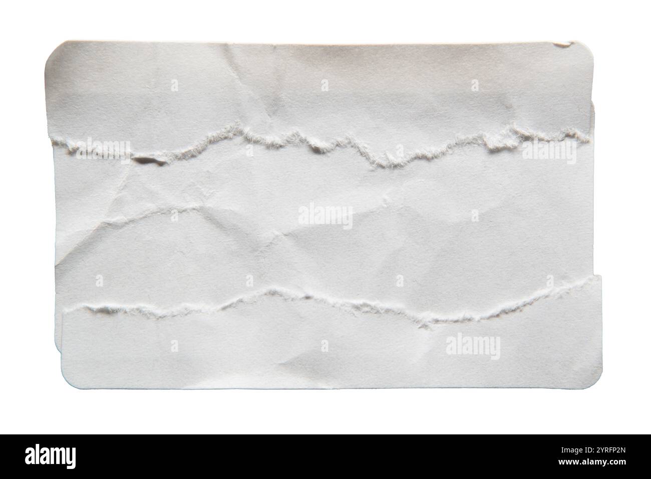 Boîte de texte papier créée à partir d'un autocollant de papier rectangulaire déchiré sur fond blanc avec chemin de détourage Banque D'Images