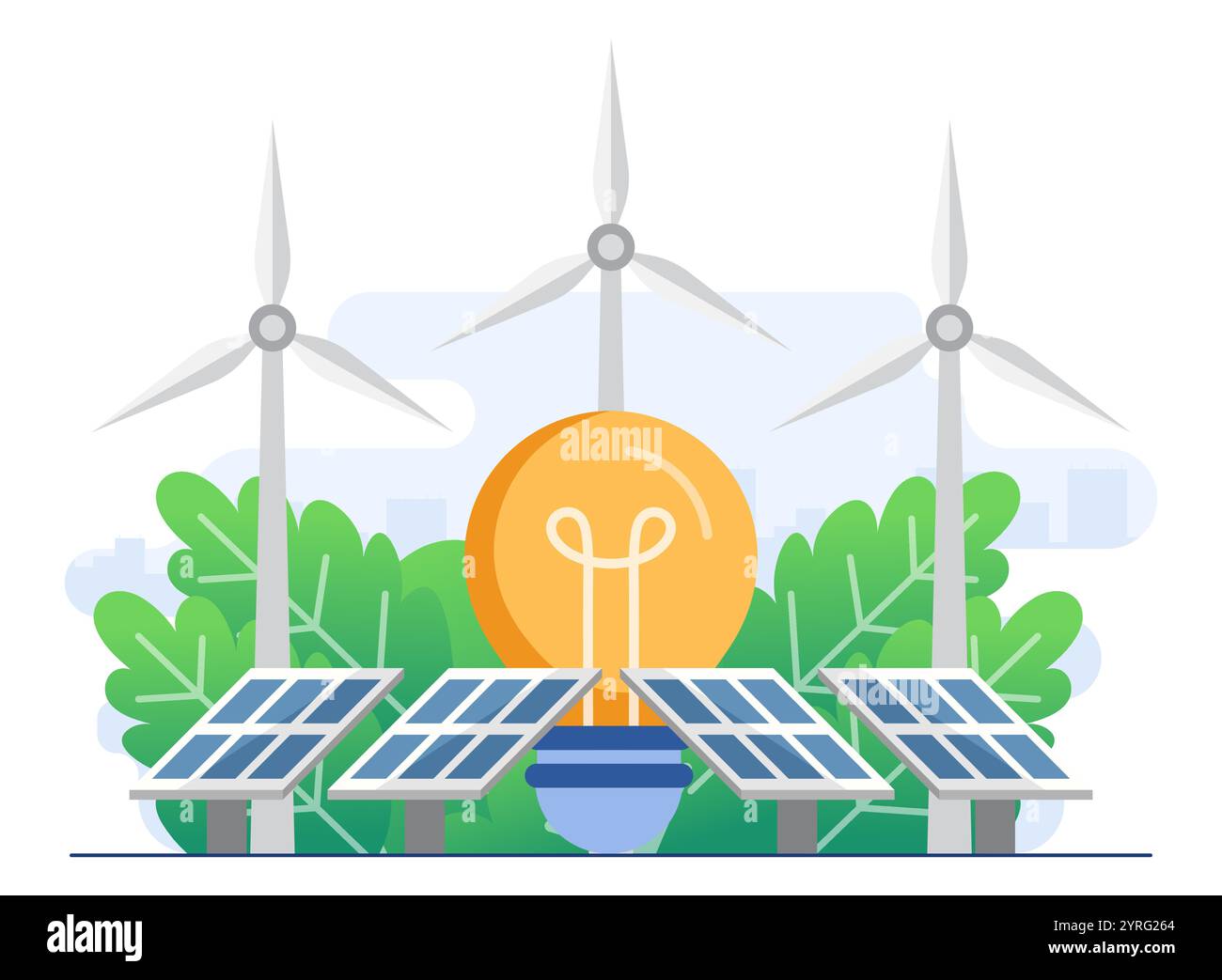 Concept d'énergie verte, production d'électricité à l'aide de panneaux solaires et d'éoliennes, Maison économe en énergie, énergies renouvelables, écologie, énergie alternative ener Illustration de Vecteur