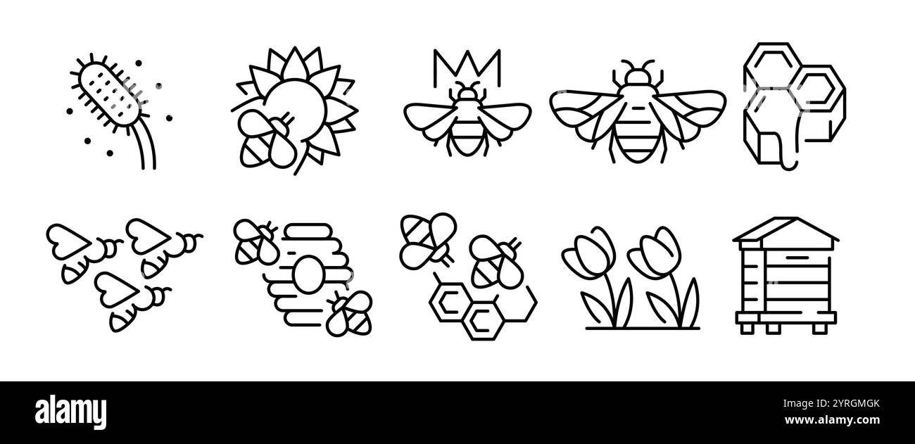 Jeu d'icônes abeilles Illustration de Vecteur