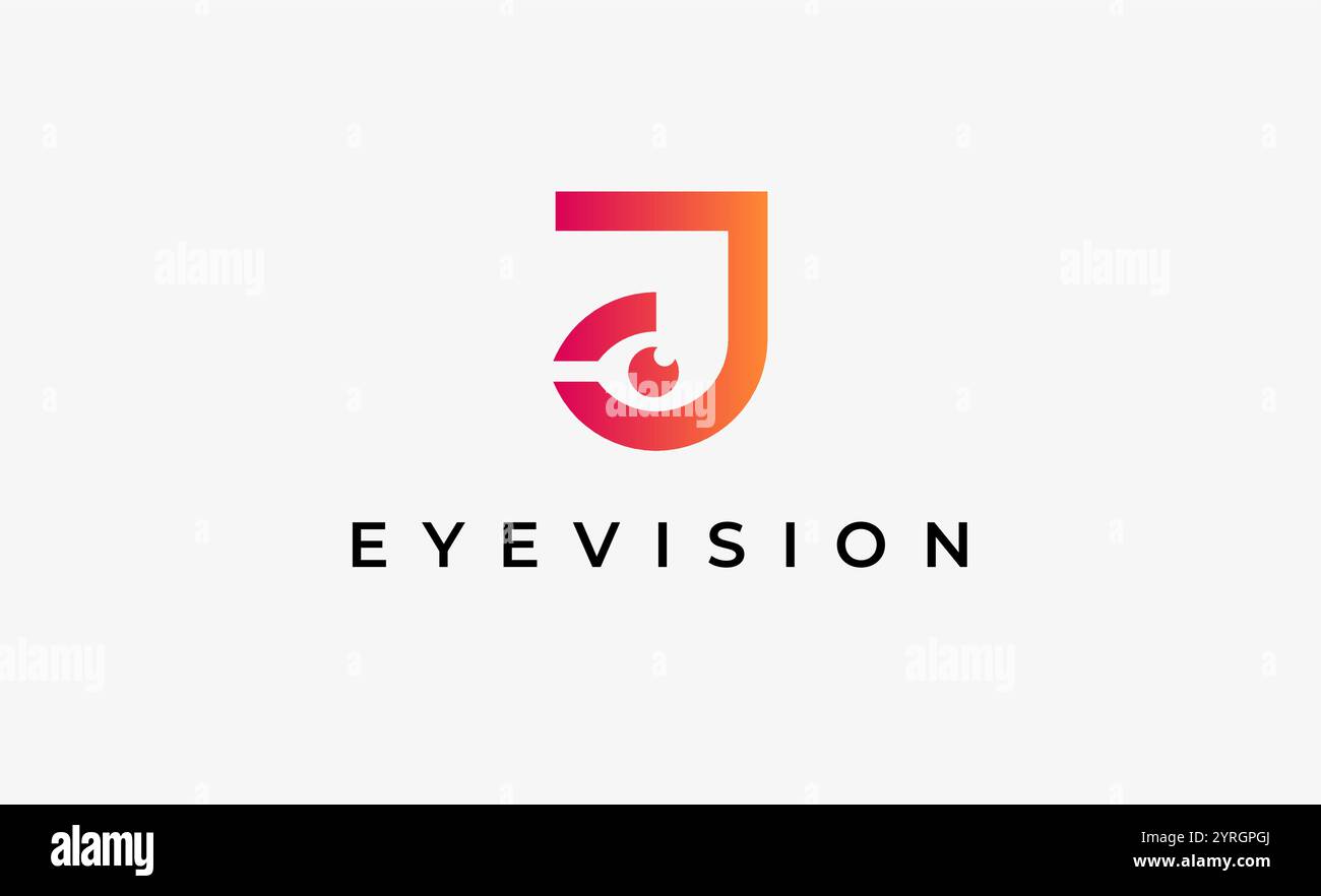 Logo lettre J et Eye Vision. Numérique, visuel avec un concept moderne et minimaliste. Fichier modifiable. Illustration de Vecteur