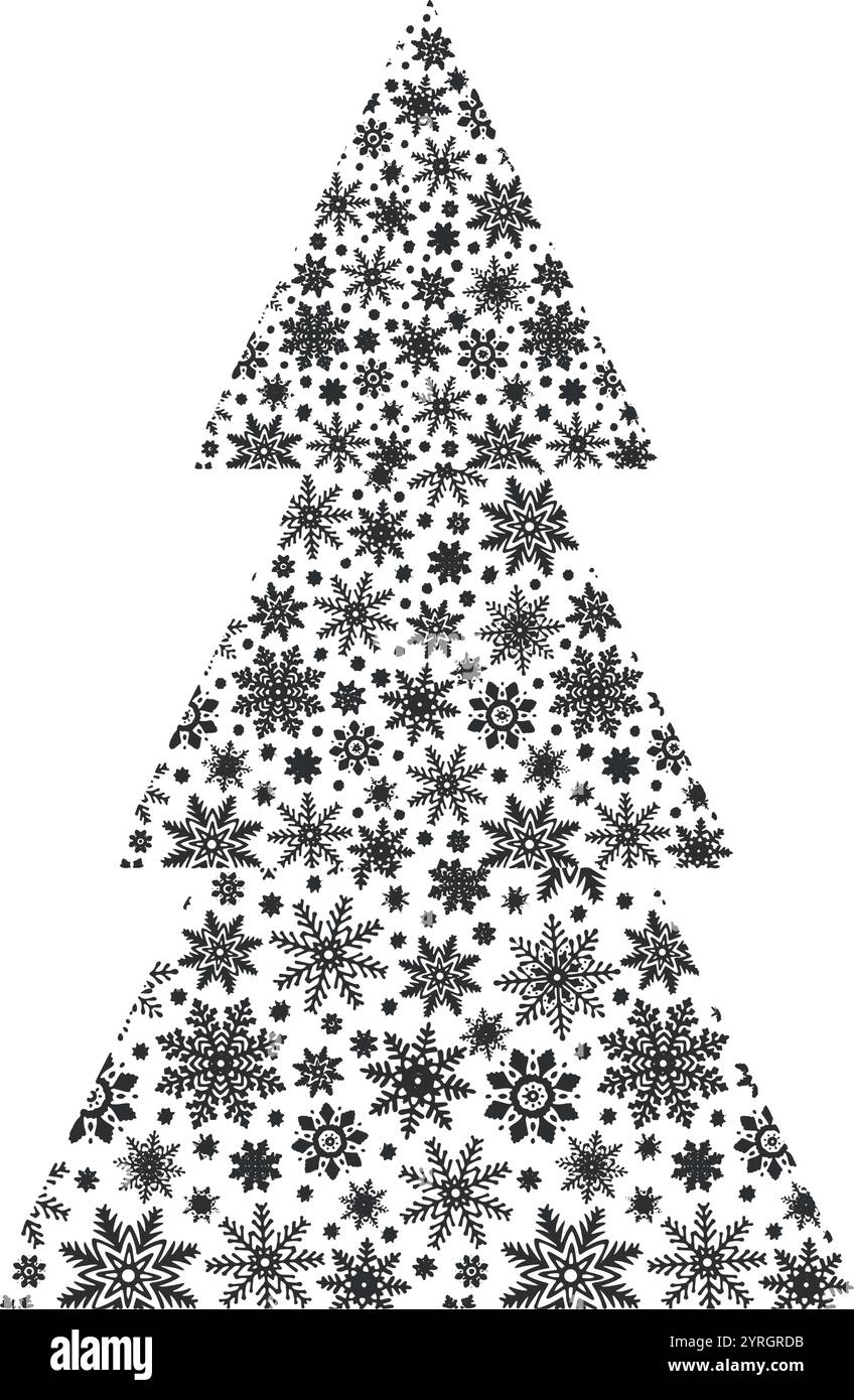 Flocons de neige en forme de sapin de noël. Illustration graphique vectorielle pour la décoration de Noël et du nouvel an. Étoiles de glace pour la conception de vacances d'hiver. Isolé Illustration de Vecteur