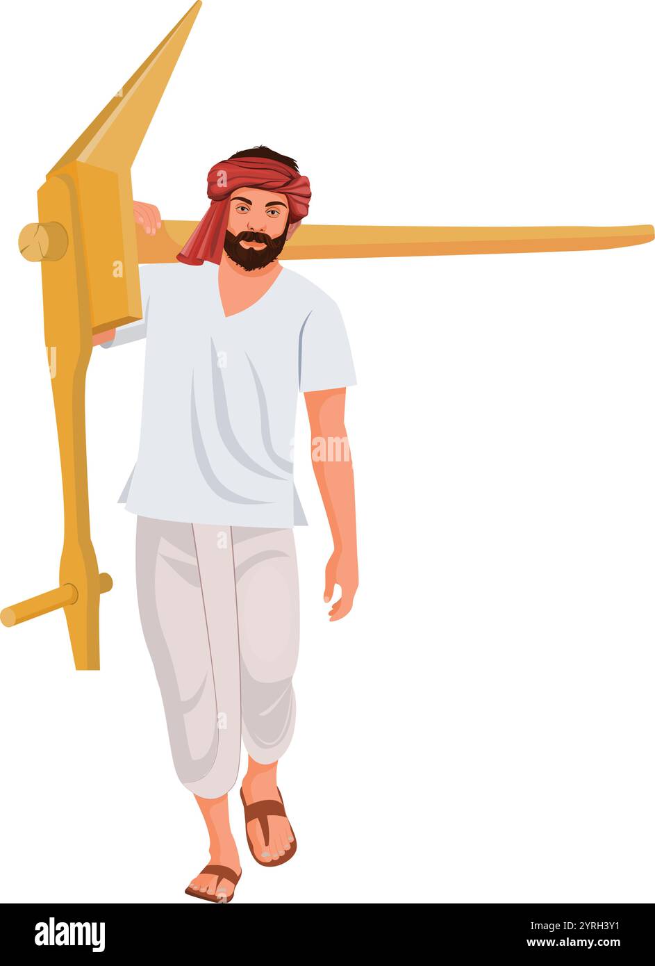 Agriculteur indien transportant une charrue à bois Illustration de Vecteur
