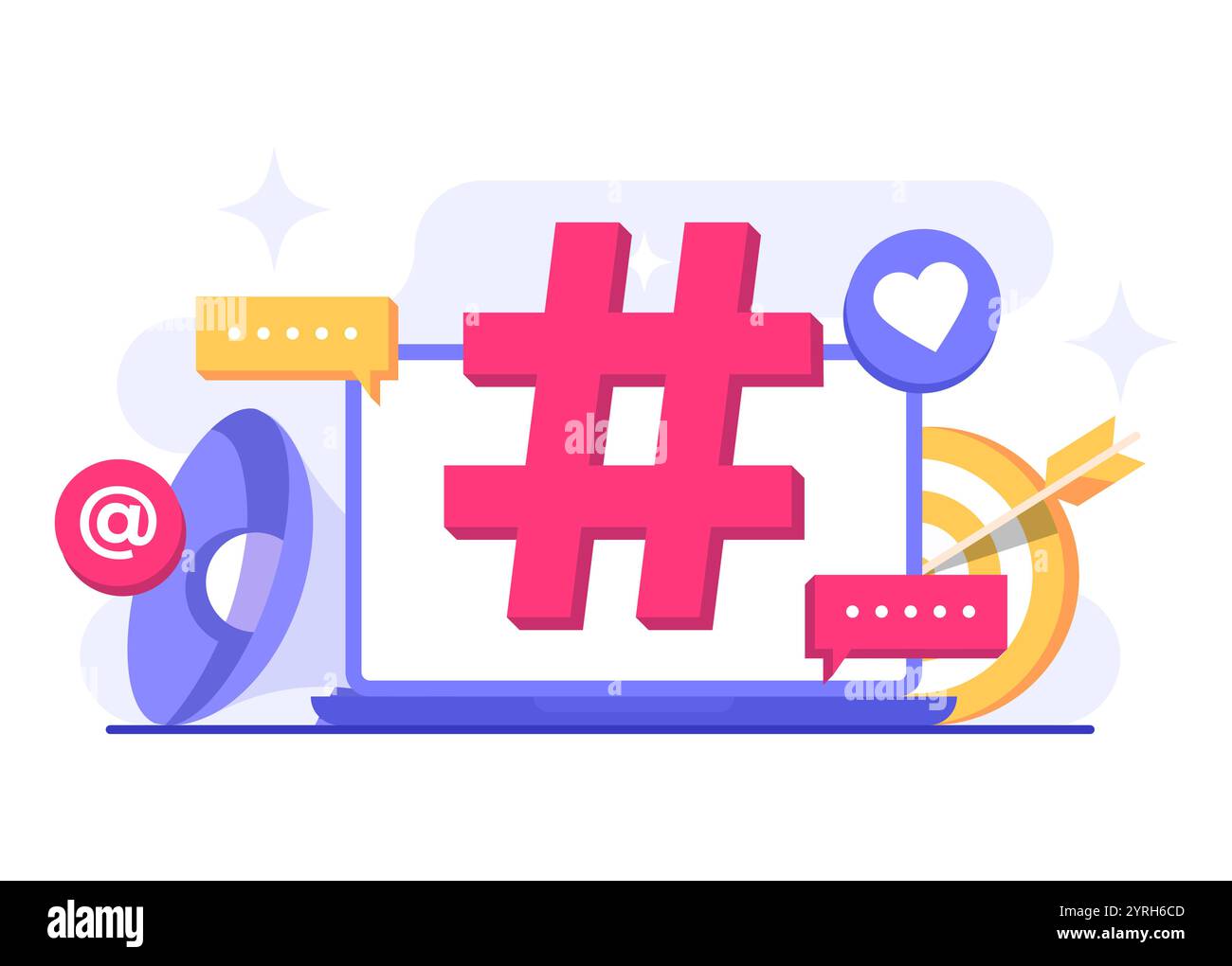 Illustration vectorielle plate de concept de marketing de médias sociaux pour bannière web, application mobile, affiche, stratégie de contenu d'entreprise, marketing de hashtag, numérique AD c Illustration de Vecteur