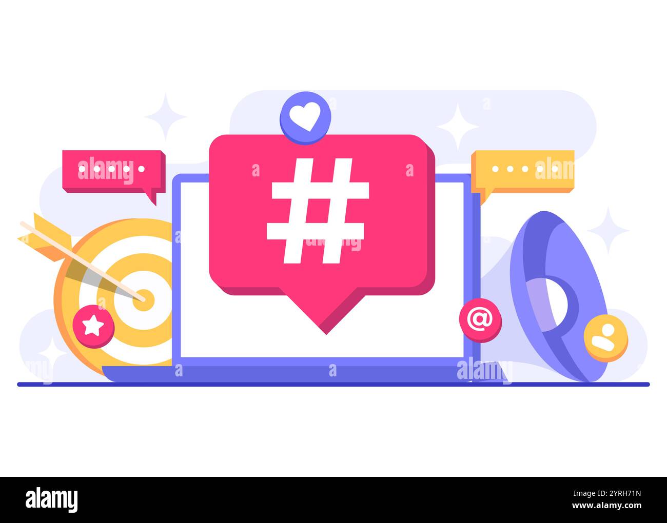 Illustration vectorielle plate de concept de marketing de médias sociaux pour bannière web, application mobile, affiche, stratégie de contenu d'entreprise, marketing de hashtag, numérique AD c Illustration de Vecteur