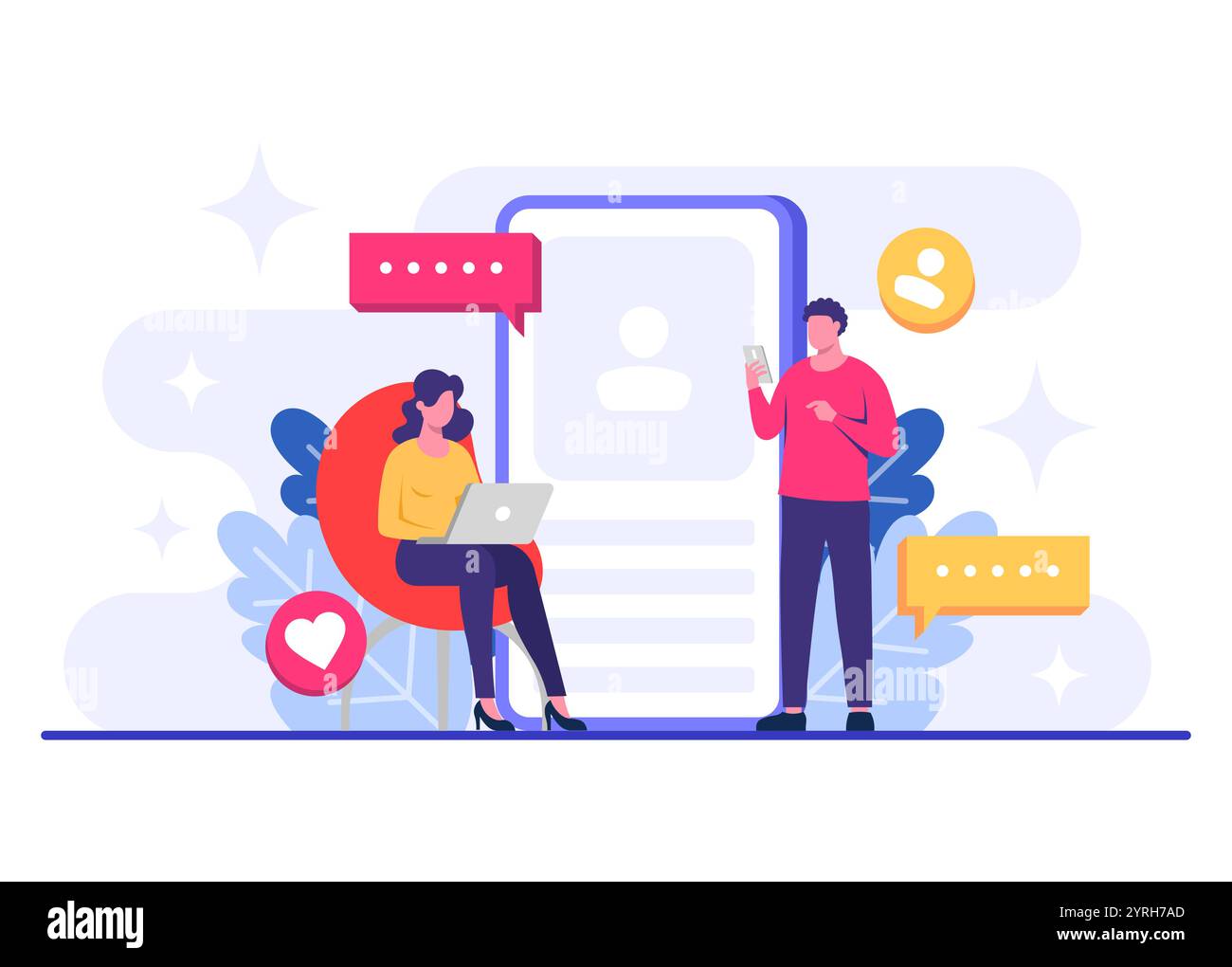 Illustration vectorielle plate de concept de marketing de médias sociaux pour la page de destination, bannière Web, application mobile, bannière, stratégie de contenu d'entreprise, web desig Illustration de Vecteur