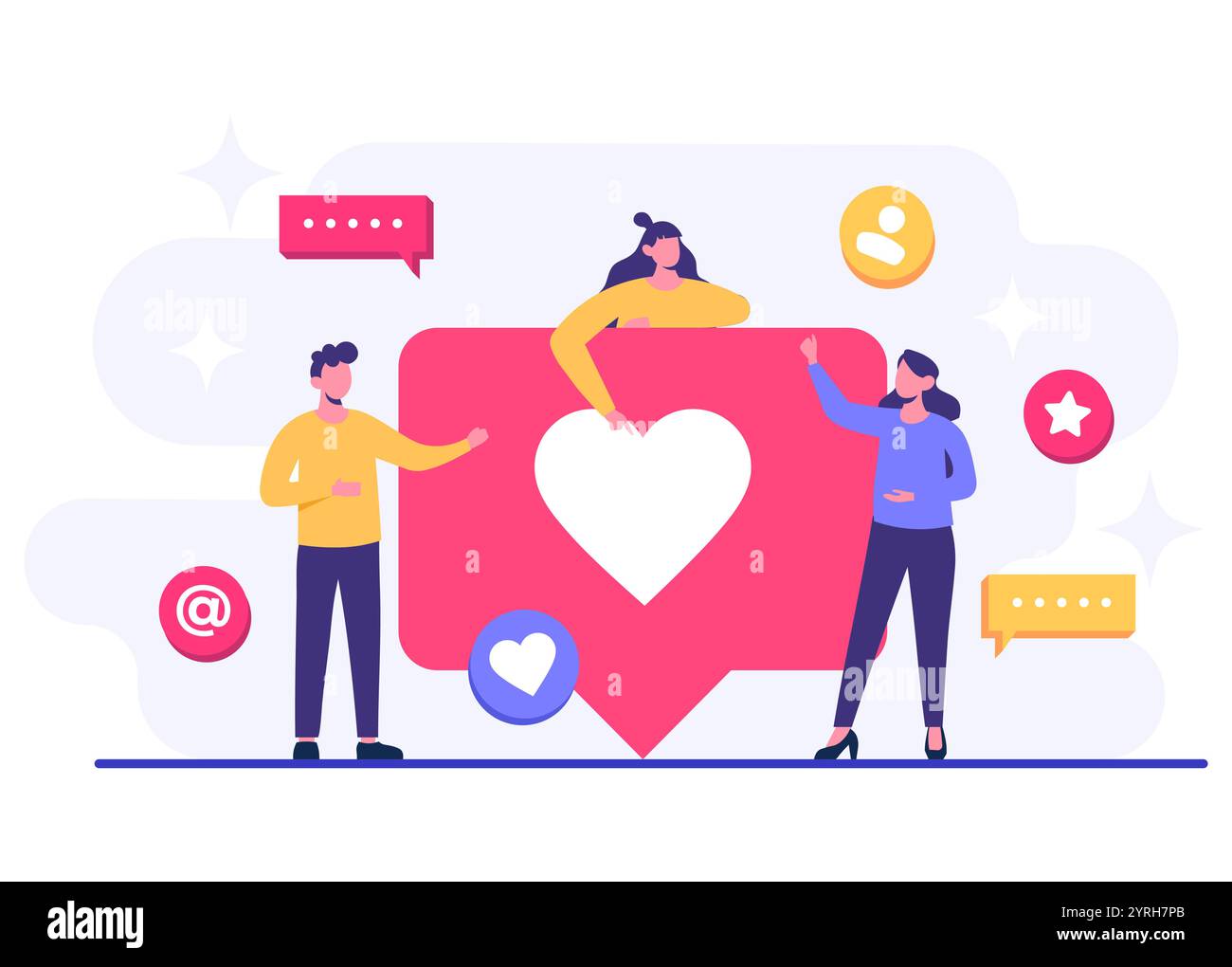 Illustration vectorielle plate de concept de marketing de médias sociaux pour bannière web, application mobile, affiche, stratégie de contenu d'entreprise, marketing numérique, influent Illustration de Vecteur