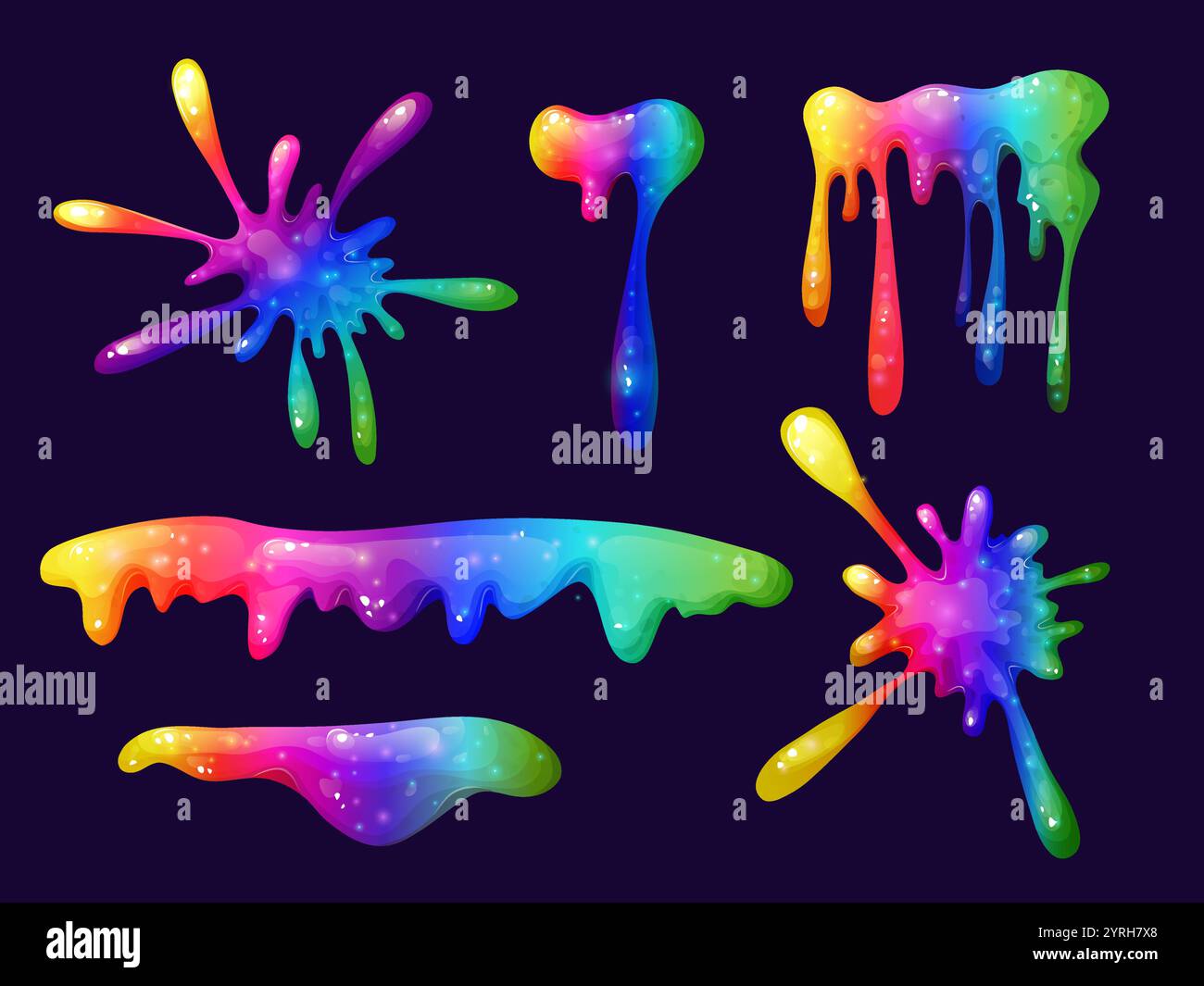 Illustration de slime arc-en-ciel goutte à goutte avec des couleurs vibrantes. Collection Rainbow Splash sur un fond transparent. Idéal pour ajouter ludique, toxique Illustration de Vecteur