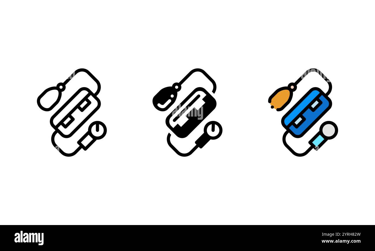icône du tensiomètre. icône vectorielle avec contour, glyphe et style de contour plein. qui représente un outil de vérification de la pression artérielle. concept de santé Illustration de Vecteur