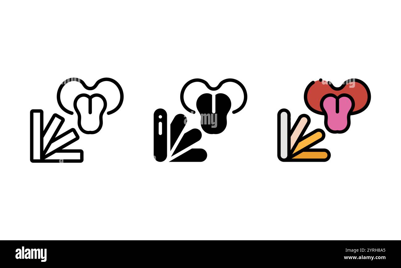 icône de spatule ou de spatule à langue. icône vectorielle avec contour, glyphe et style de contour plein. représenté par une cuillère en bois et une langue. concept de santé Illustration de Vecteur