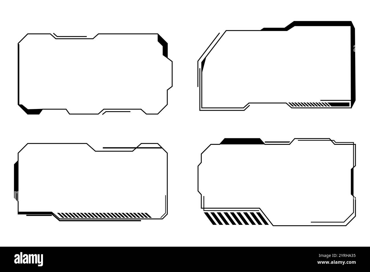 Cadres HUD futuristes, bordures zone de texte menu jeu panneau de l'interface utilisateur. Line Tech Line Bar. Screen Elements Sci Fi pour Gaming UX UI. Illustration vectorielle Illustration de Vecteur