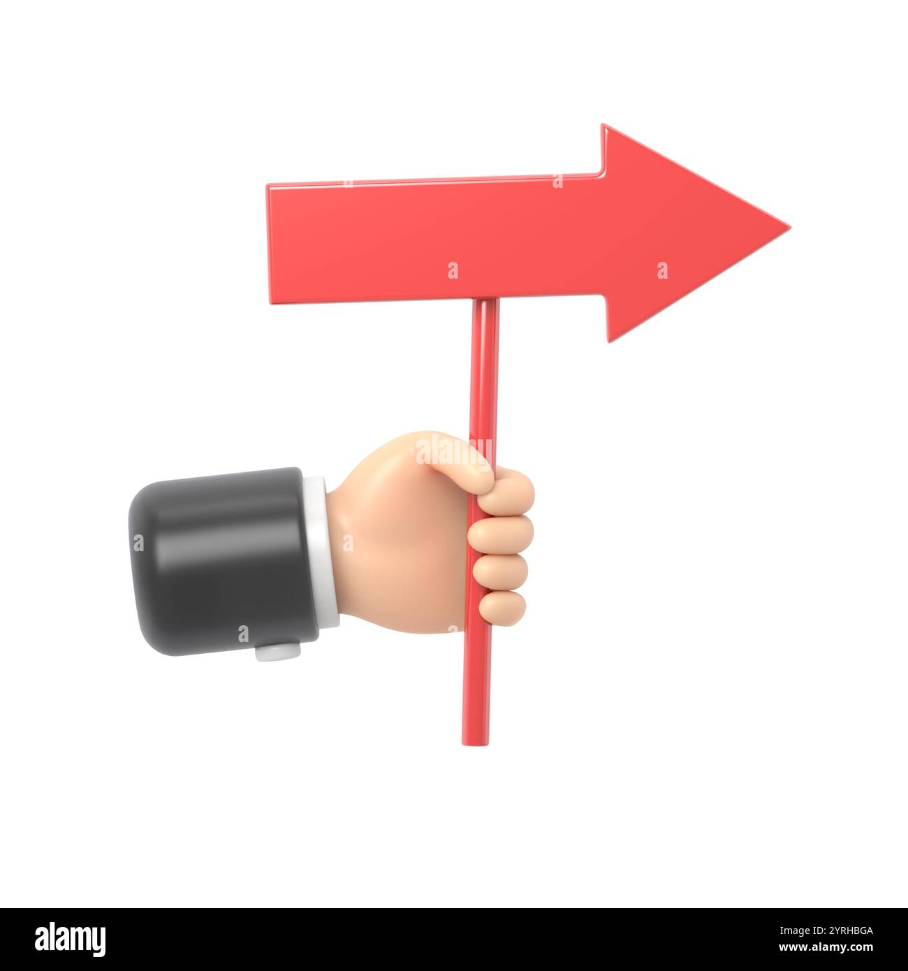 Maquette d'icône de geste de dessin animé. Flèche du pointeur dans un dessin animé. Disney Cartoon.3D rendu sur fond blanc. Banque D'Images