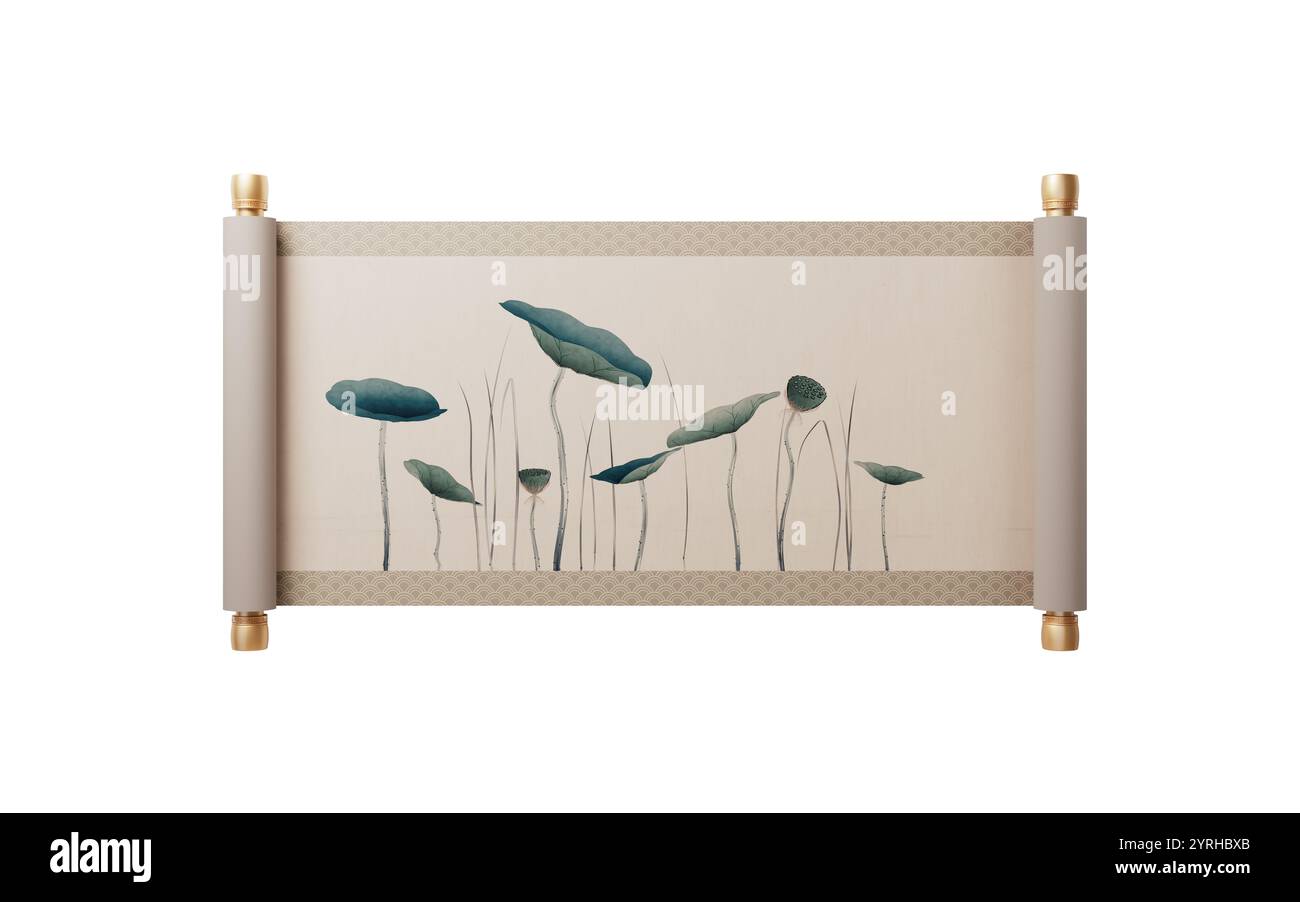 Bannière de bobine rouge antique chinoise, rendu 3D. Illustration 3D. Banque D'Images