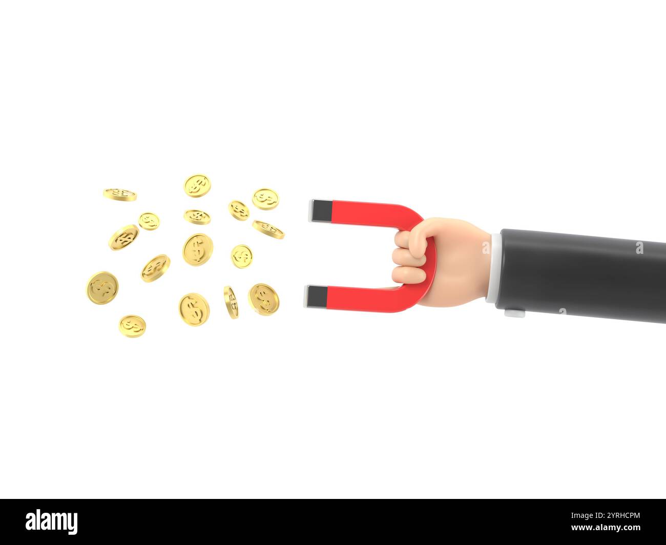 3d aimant à main attraction monnaie pièces. aimant pour les revenus de placements d'affaires et l'épargne financière, gagner ou faire de la pièce. Cashback et ma Banque D'Images
