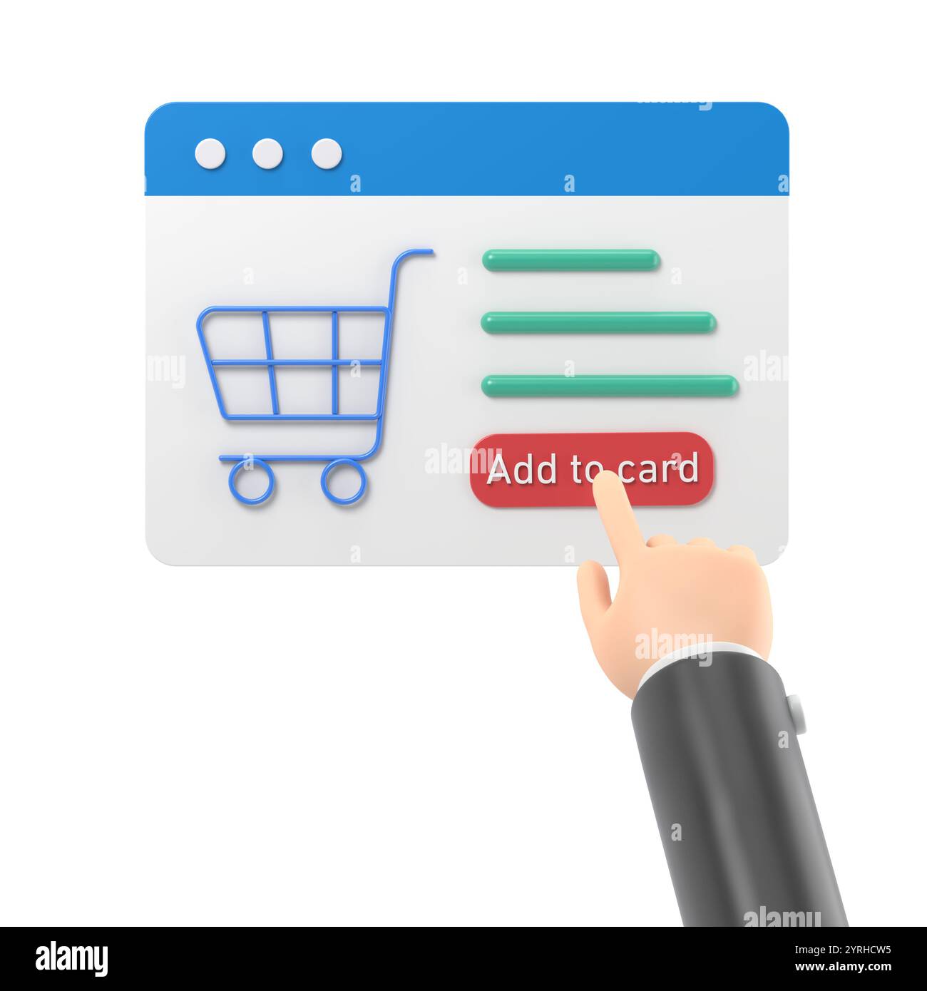 sac à provisions en ligne de rendu 3d pour le produit ajouter à la carte sur le navigateur web. icône d'achat en ligne 3d avec marché commercial. icône 3d et panier d'achat de boutique Banque D'Images