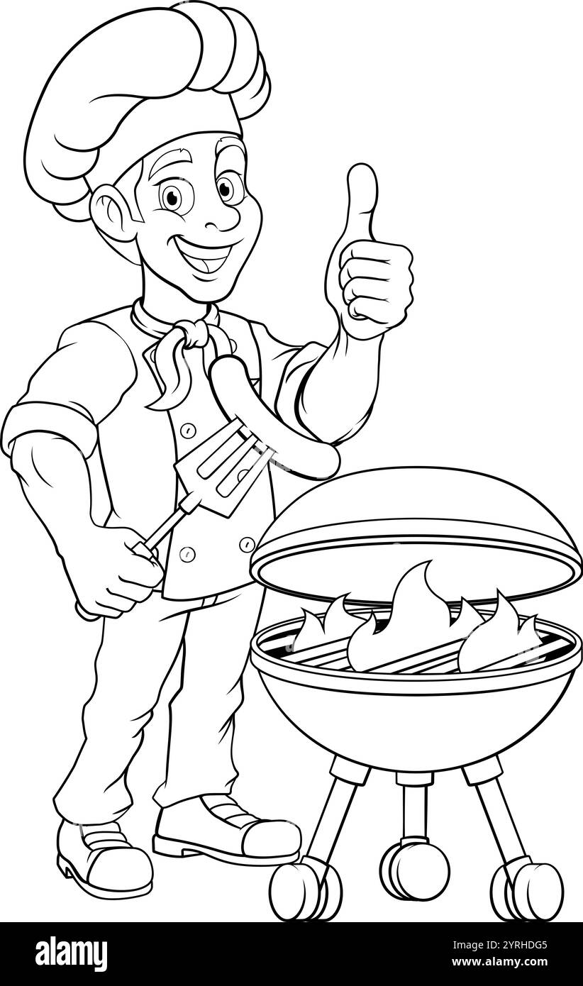 Chef Cartoon barbecue Cook Man Mascot personnage Illustration de Vecteur