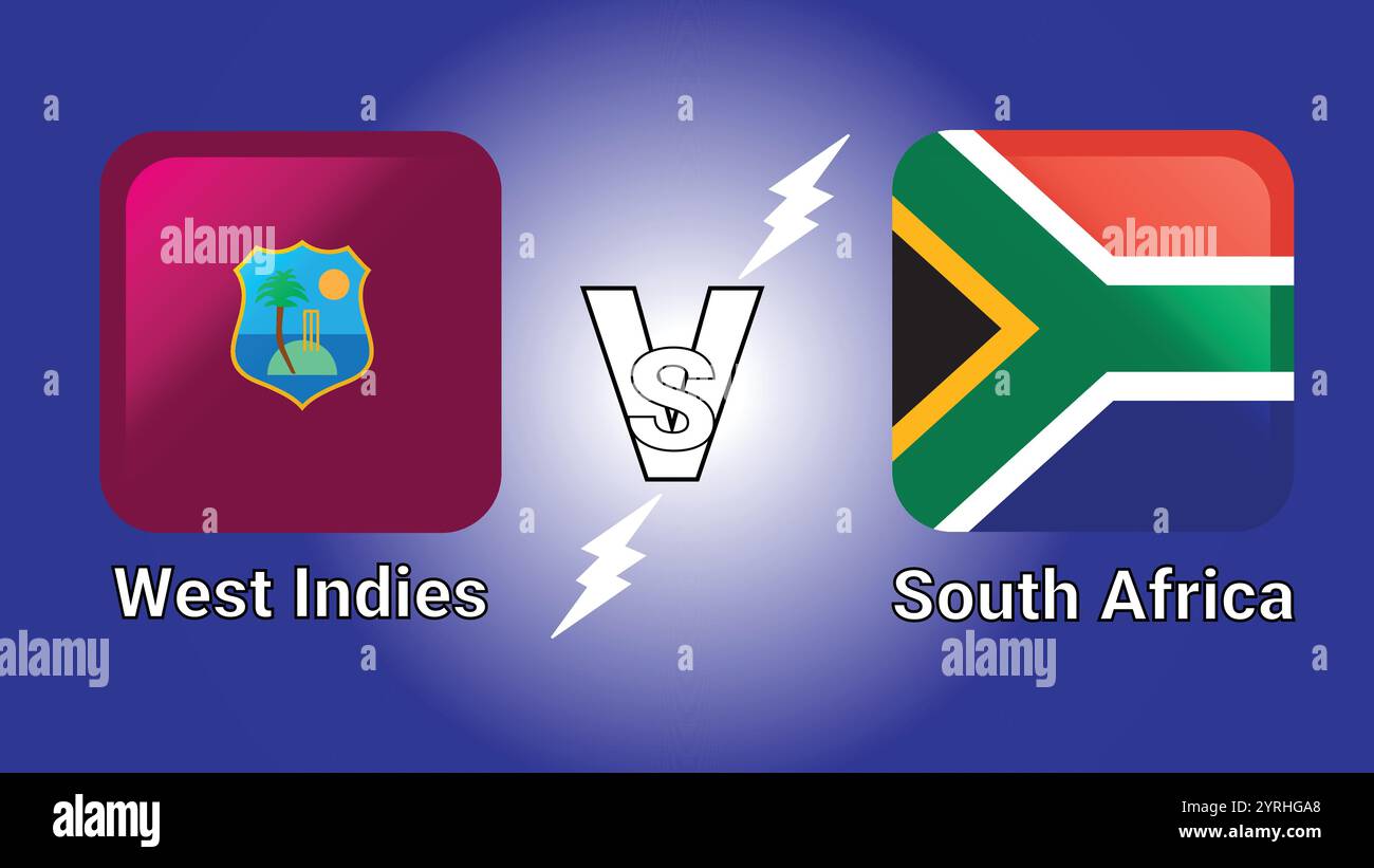 Antilles vs Afrique du Sud drapeaux vectoriels d'illustration 3D en rectangle arrondi ombré avec Flash versus match Illustration de Vecteur