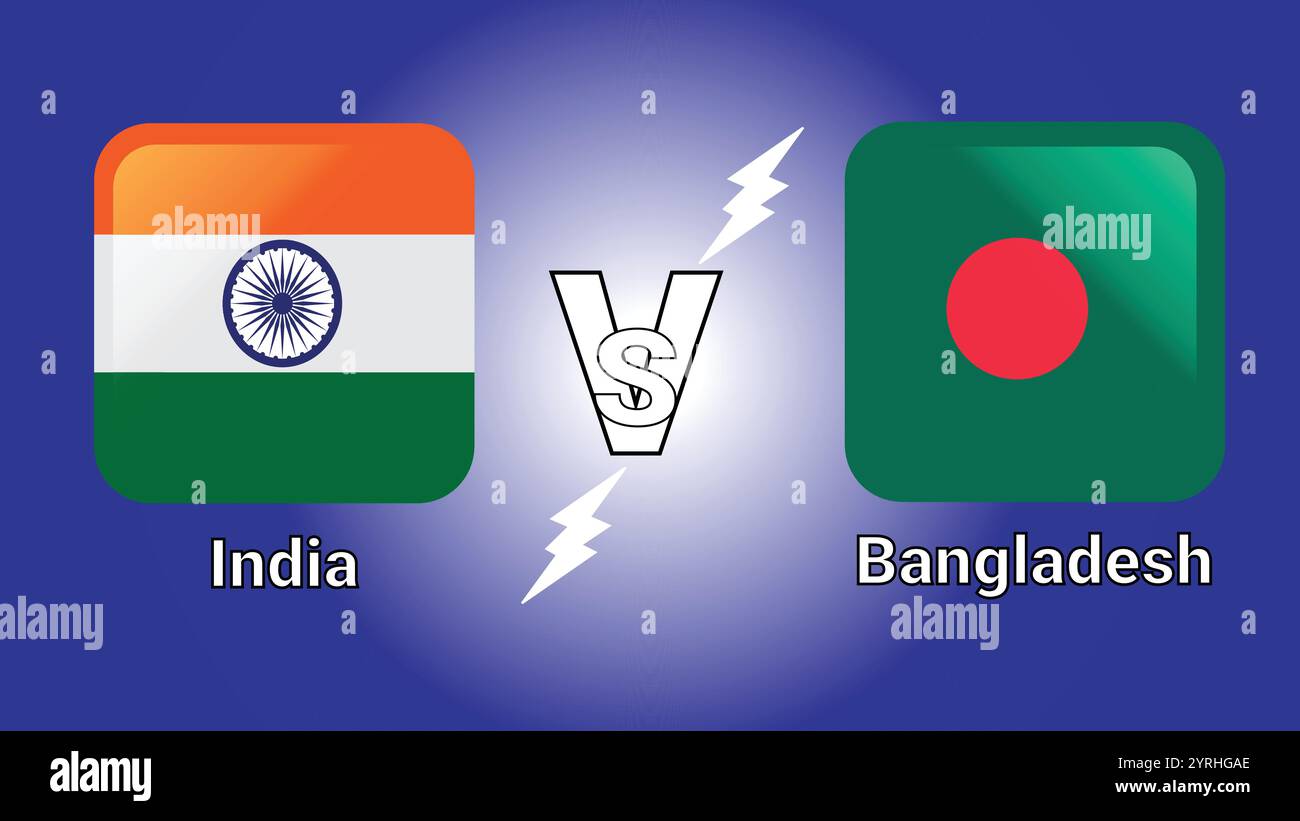 Inde vs Bangladesh drapeaux vectoriels d'illustration 3D en rectangle arrondi ombré avec Flash versus match Illustration de Vecteur