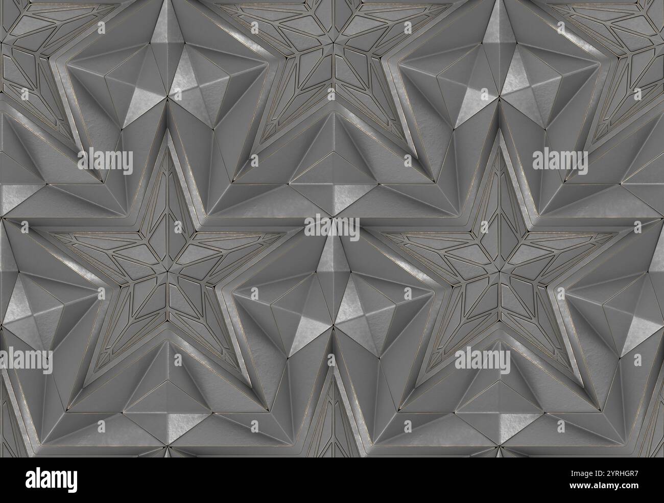 Cette conception de papier peint dispose d'un motif géométrique 3D avec des formes d'étoiles complexes dans des tons gris variables le design sans couture crée un moderne, sophistique Banque D'Images