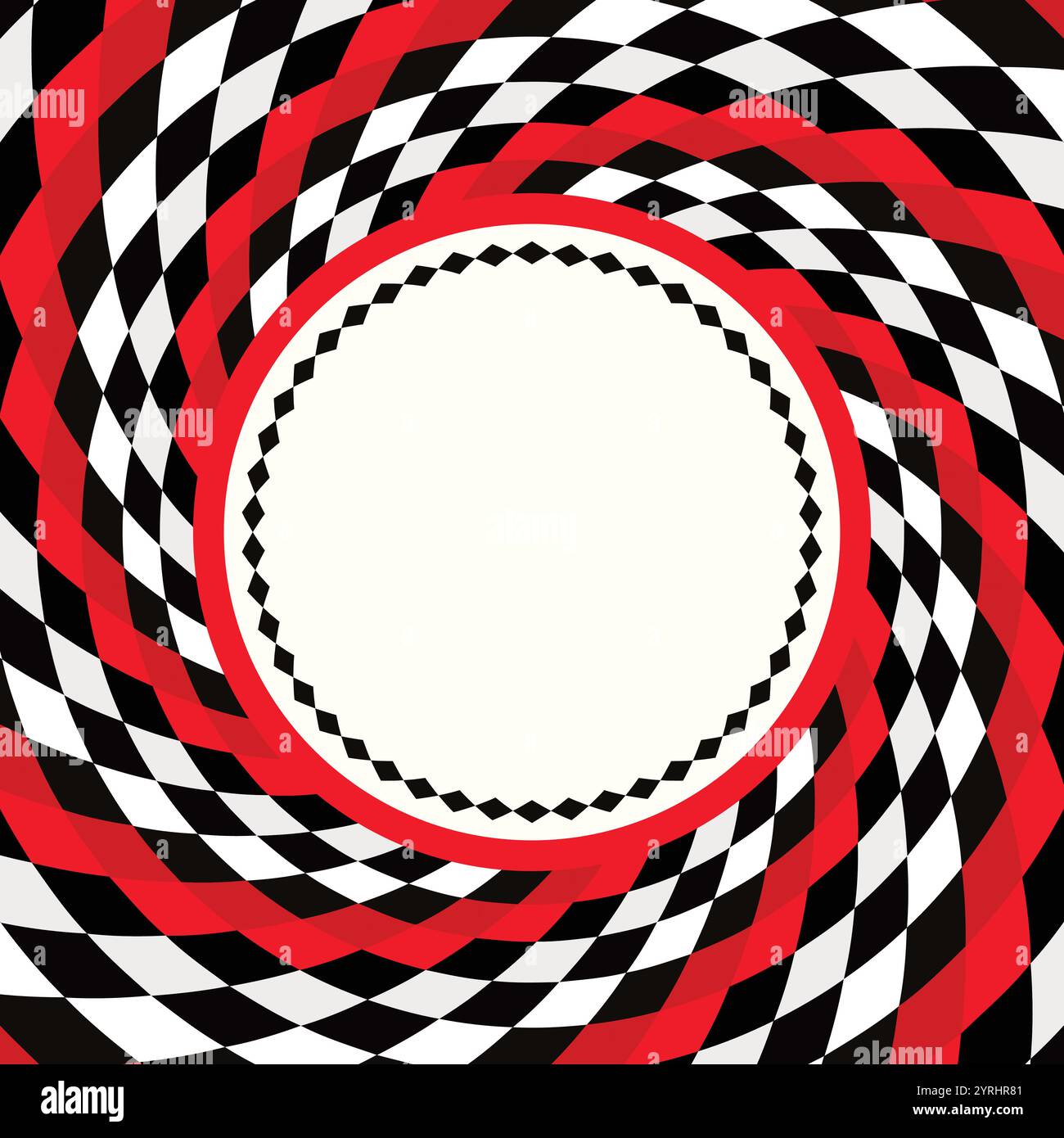 Drapeau à damier de course de vitesse, fond de tourbillon hypnotique en spirale, mouvement d'illusion d'optique, illustration vectorielle opt style art, géométrique abstrait, psychisme Illustration de Vecteur