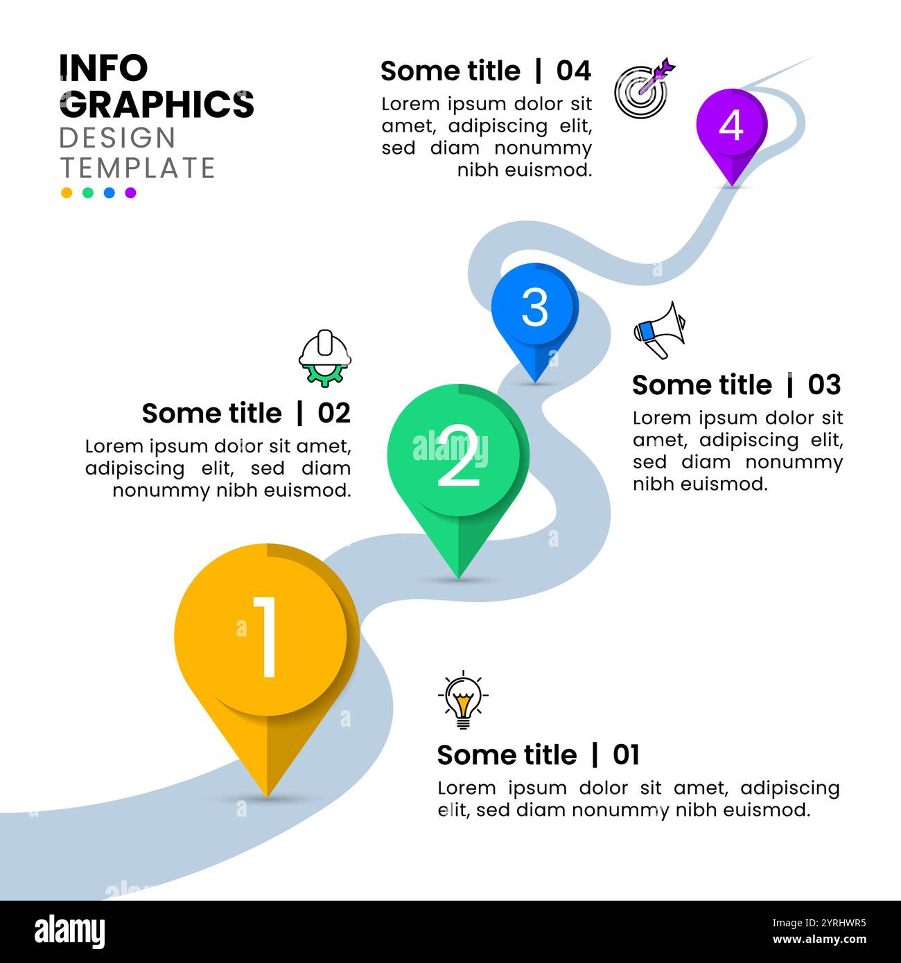 Modèle d'infographie avec icônes et 4 options ou étapes. Chemin. Peut ...