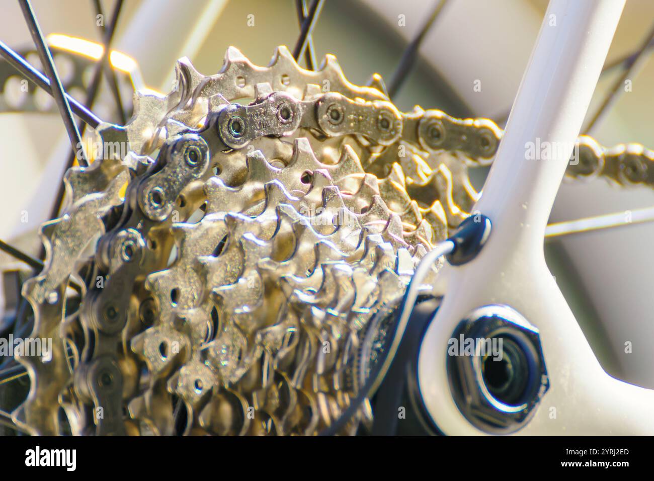 gros plan du pignon de disque d'engrenage et du disque de frein sur un vélo de course Banque D'Images